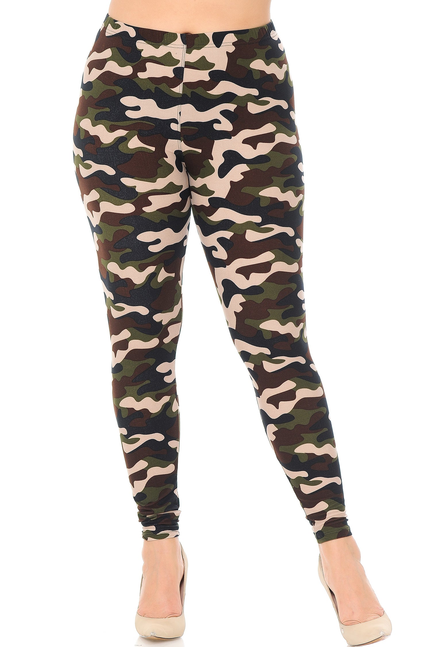 Buttery Soft Flirty Camouflage Plus Size Leggings (One Size Plus,Olive)