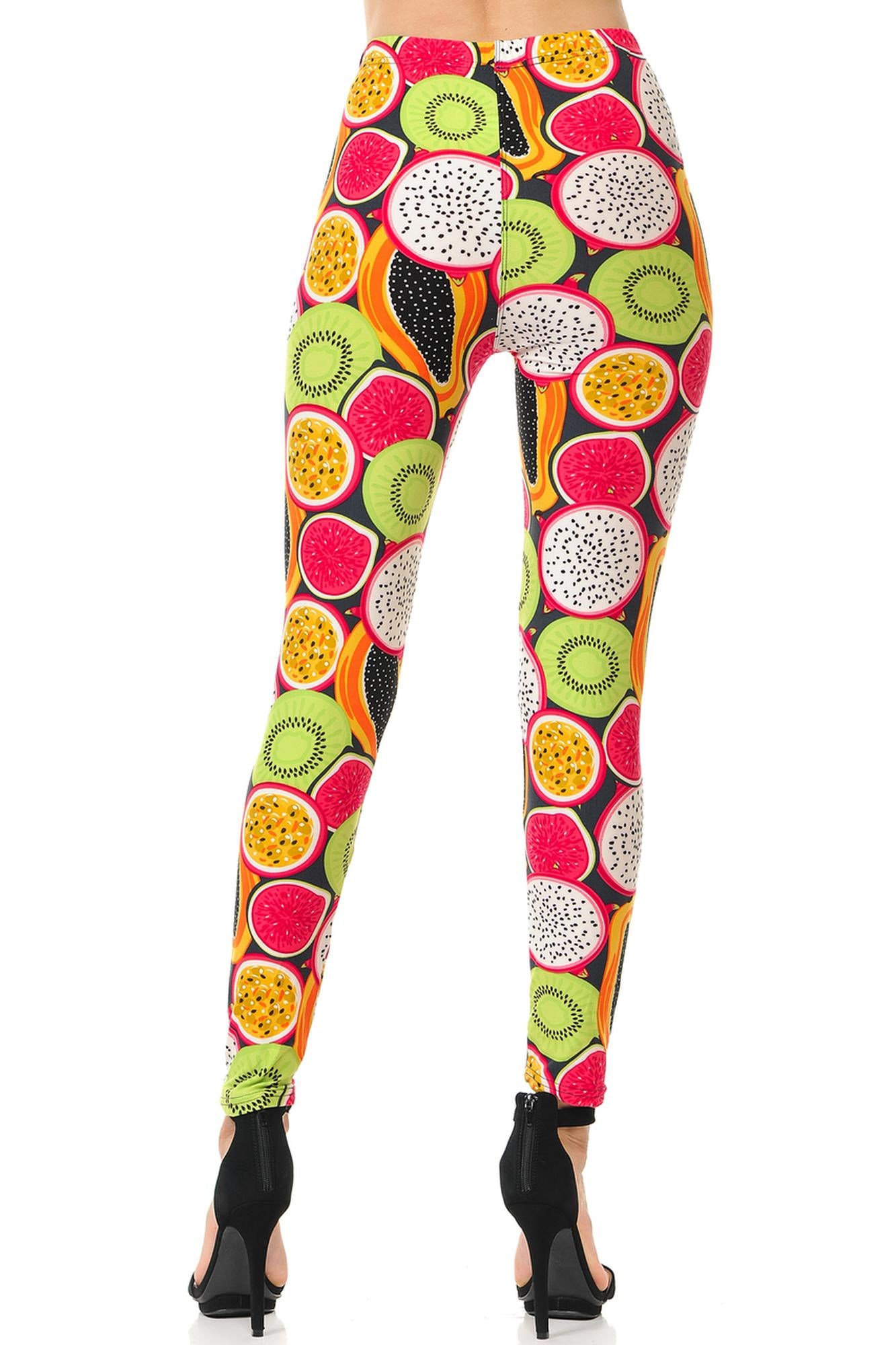 Buttery Soft Colorful Tropical Fruit Plus Size Leggings (One Size Plus,Multi Color Bold)