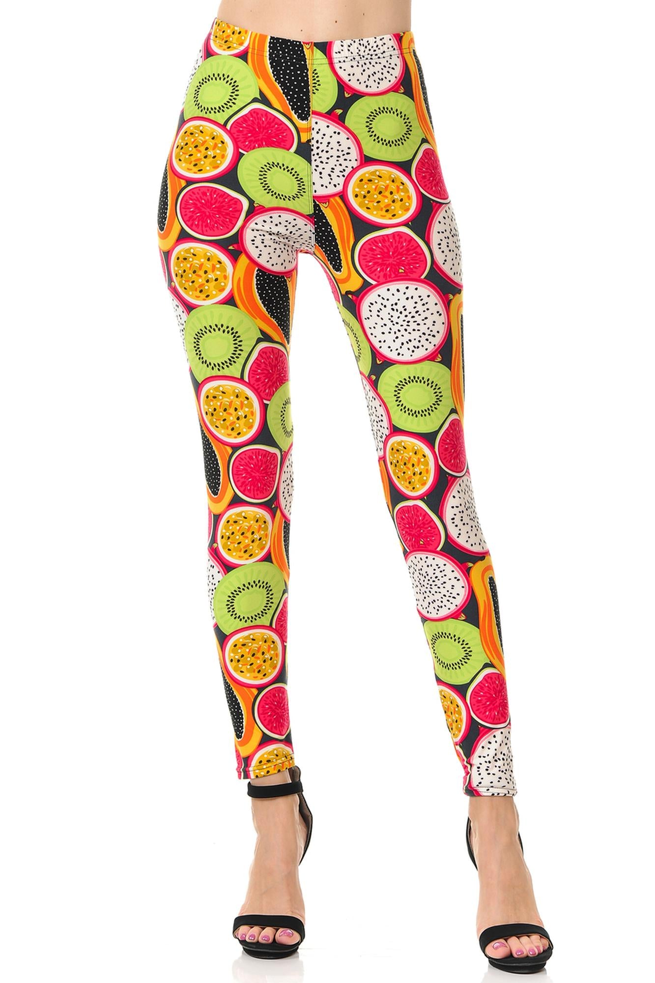 Buttery Soft Colorful Tropical Fruit Plus Size Leggings (One Size Plus,Multi Color Bold)