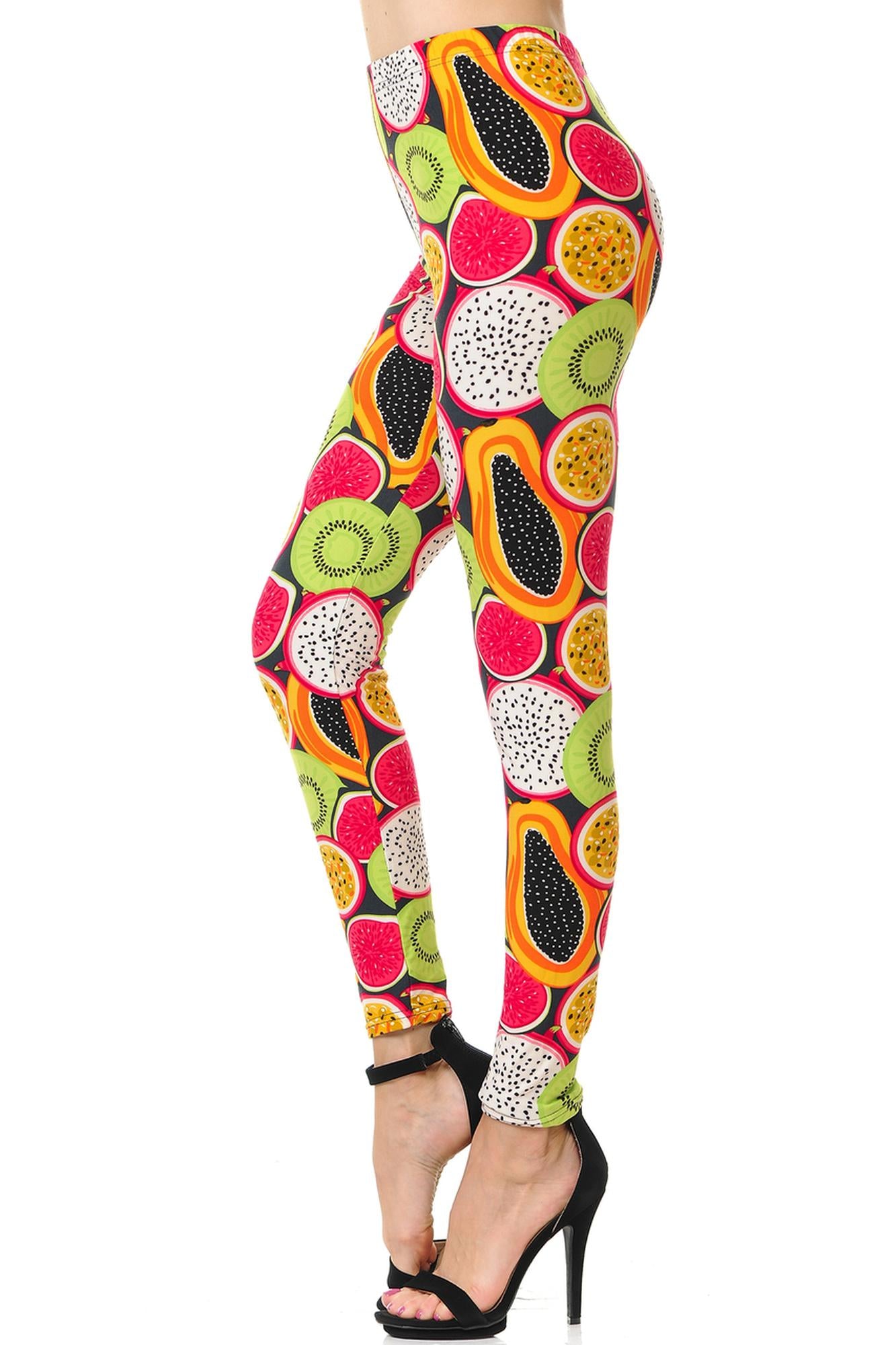Buttery Soft Colorful Tropical Fruit Plus Size Leggings (One Size Plus,Multi Color Bold)