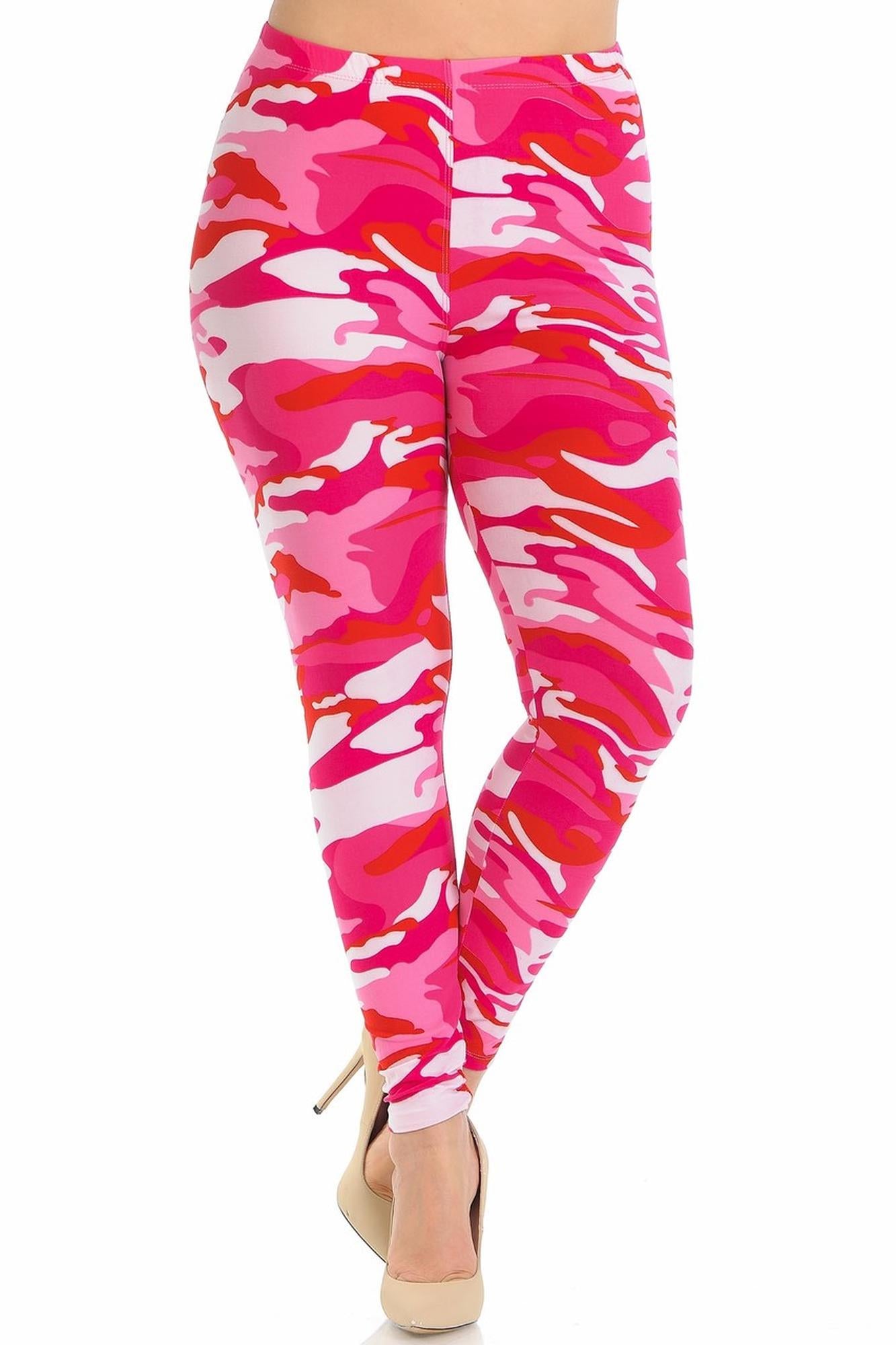 Buttery Soft Pink Camouflage Plus Size Leggings - EEVEE (One Size Plus,Pink)