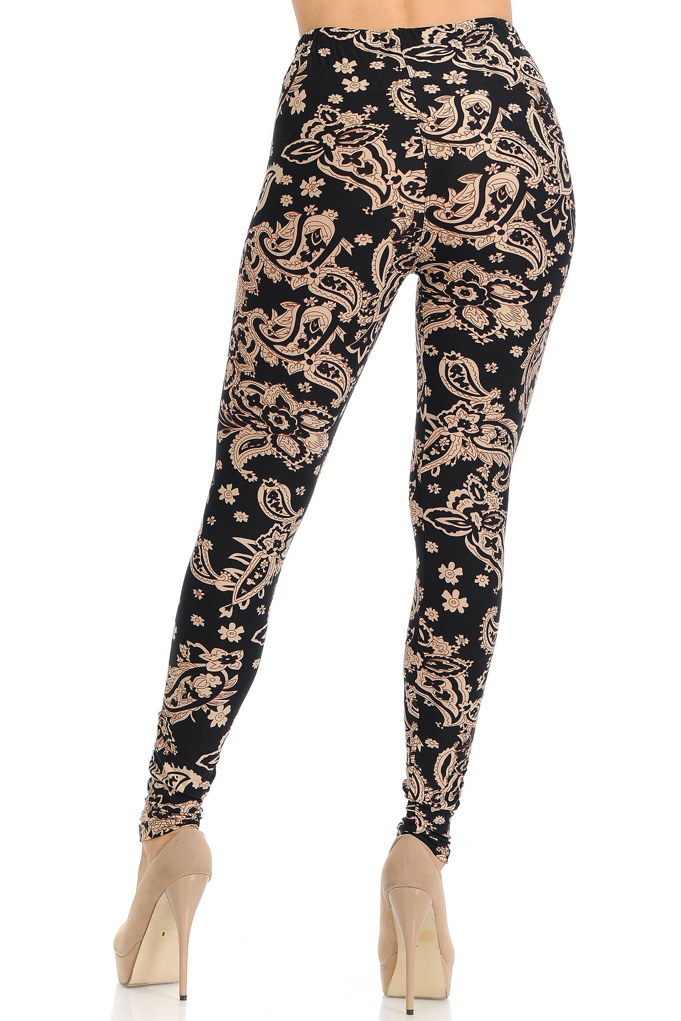 Buttery Soft Sand Pepper Paisley Plus Size Leggings (One Size Plus,Beige)