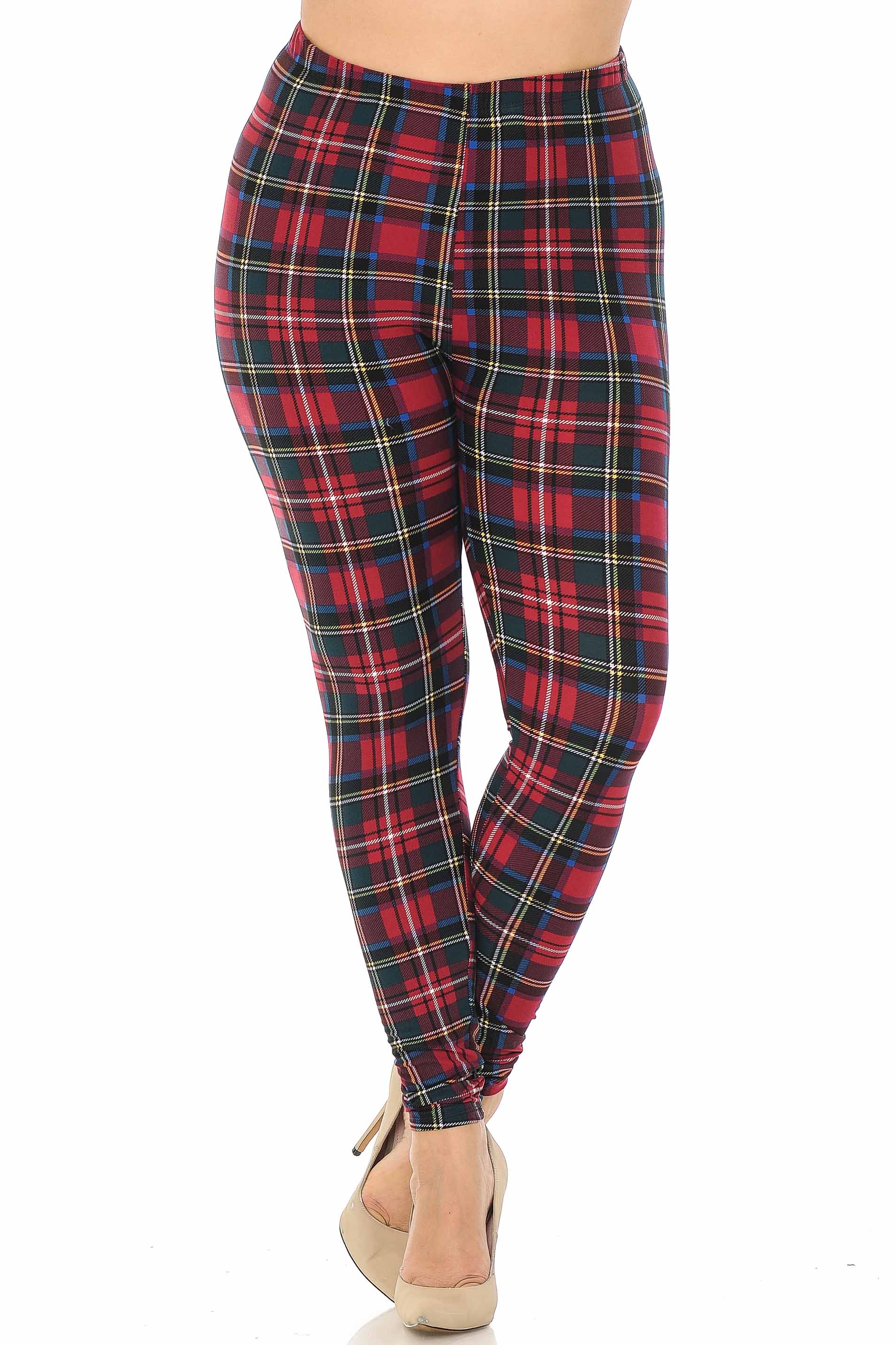 Buttery Smooth Modish Plaid Plus Size Leggings (One Size Plus,Burgundy)