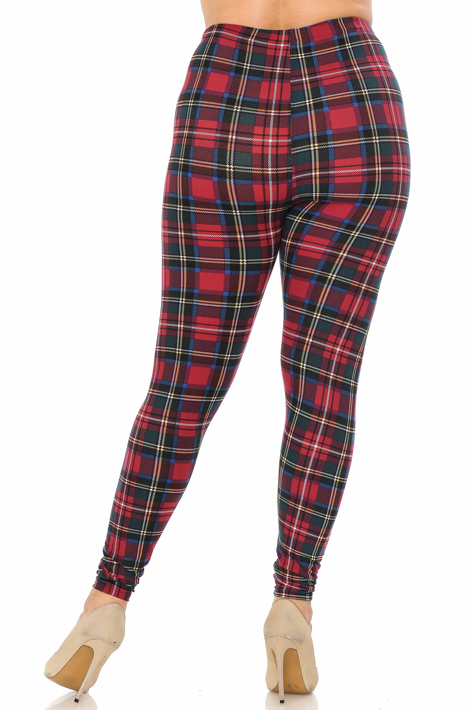 Buttery Smooth Modish Plaid Plus Size Leggings (One Size Plus,Burgundy)