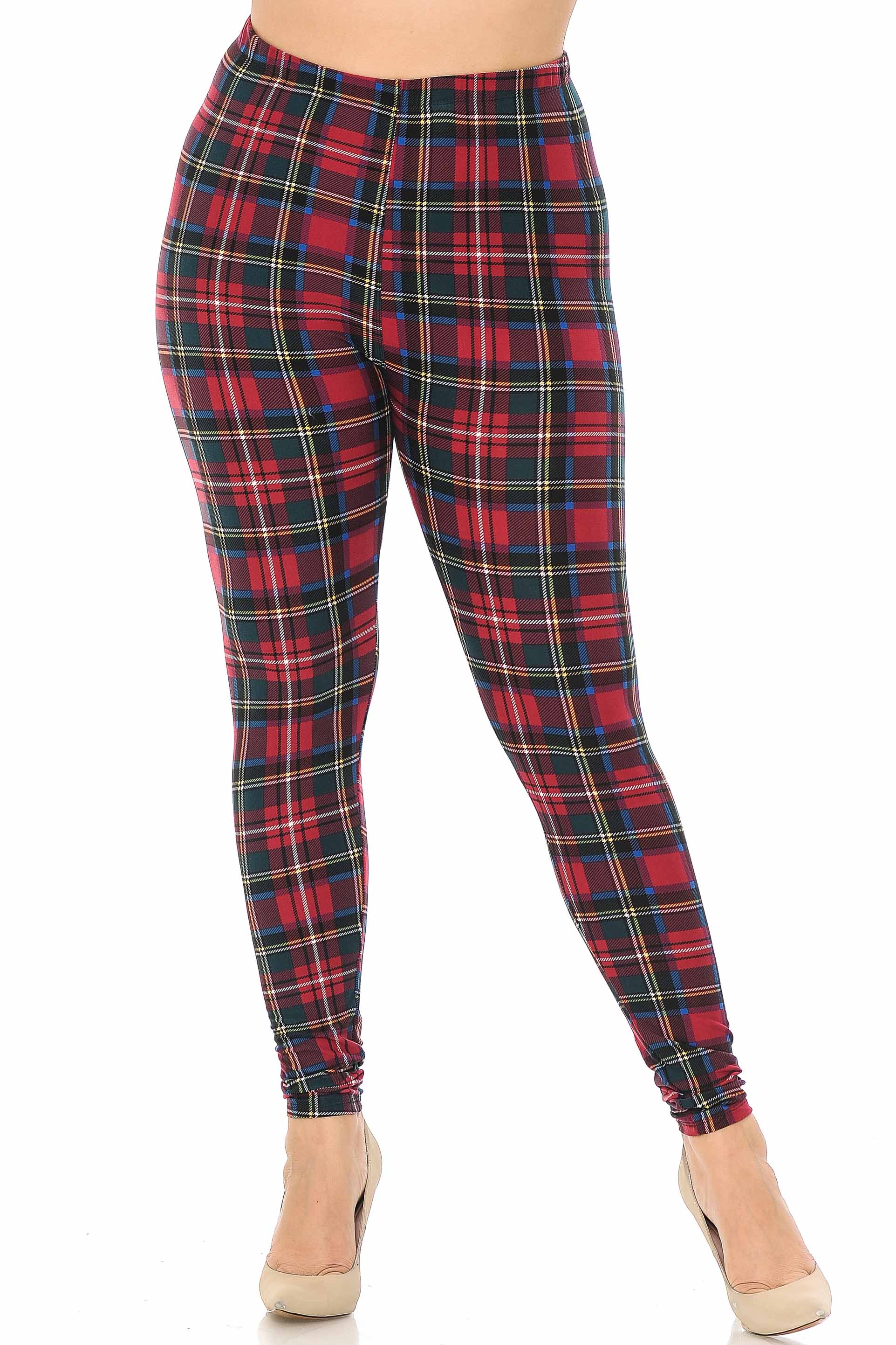 Buttery Smooth Modish Plaid Plus Size Leggings (One Size Plus,Burgundy)
