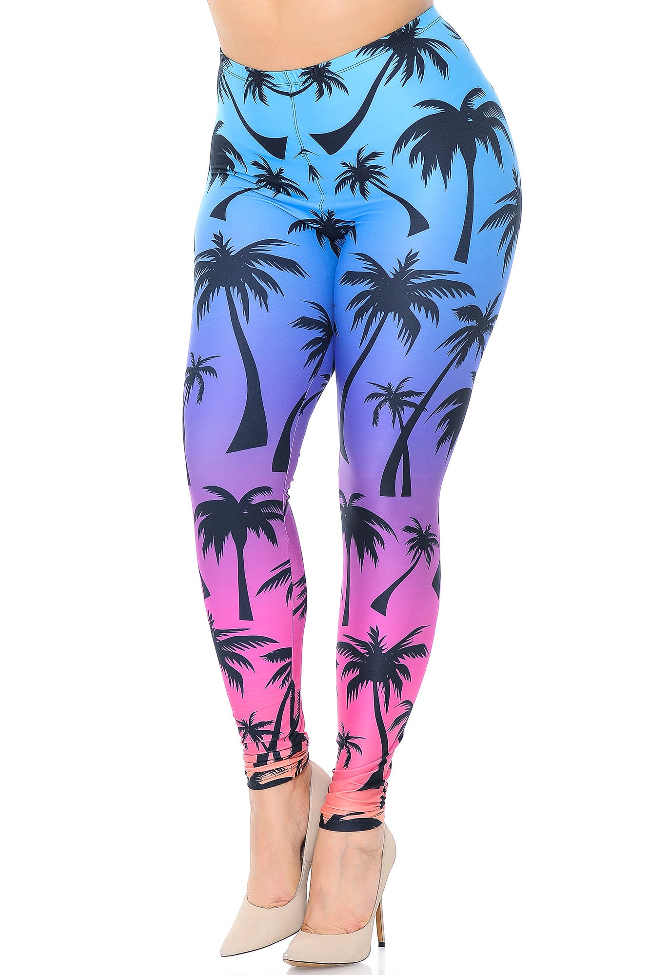 Creamy Soft Ombre Palm Tree Plus Size Leggings - USA Fashion (One Size Plus,Multi Color Bold)