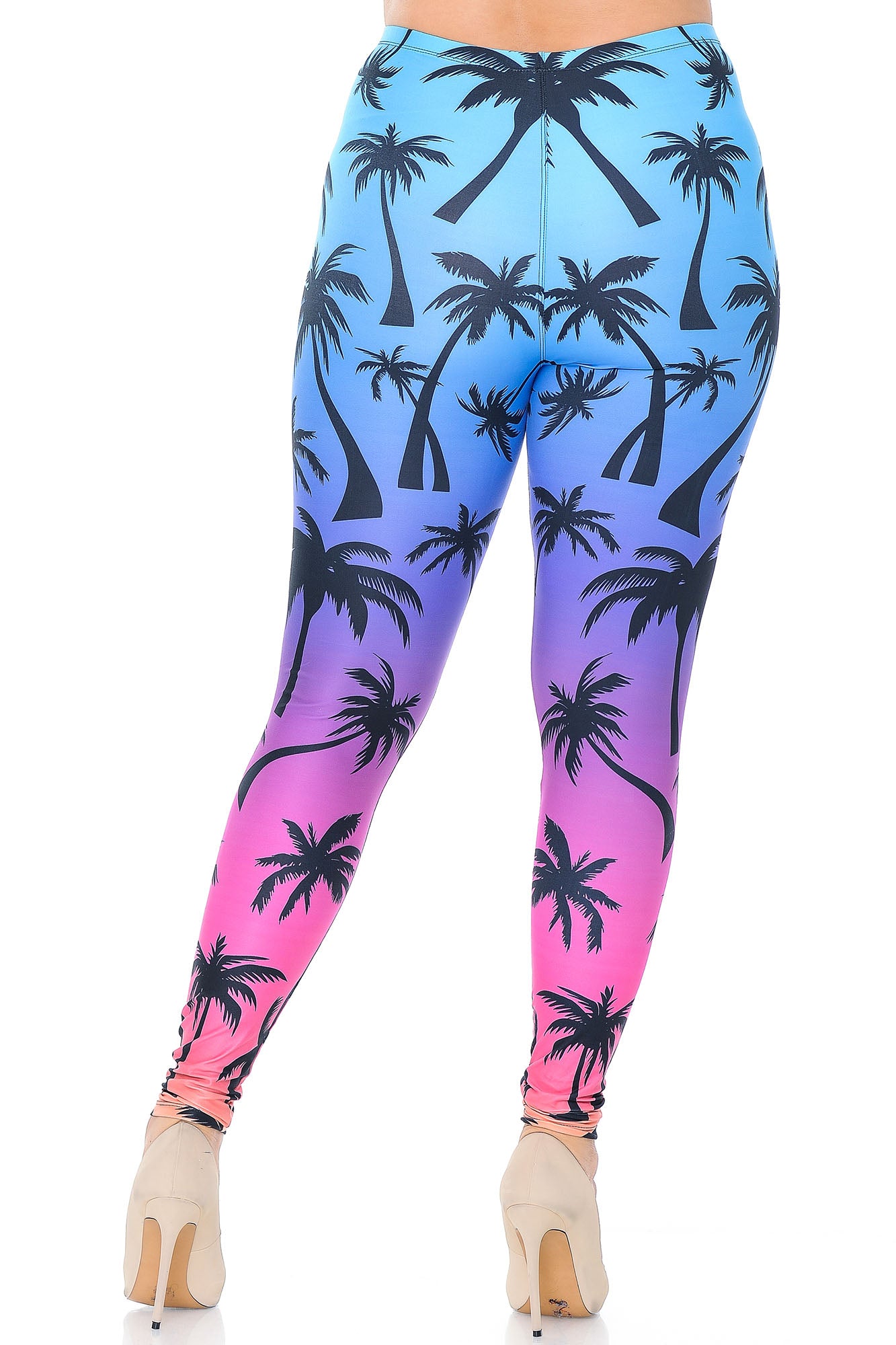 Creamy Soft Ombre Palm Tree Plus Size Leggings - USA Fashion (One Size Plus,Multi Color Bold)