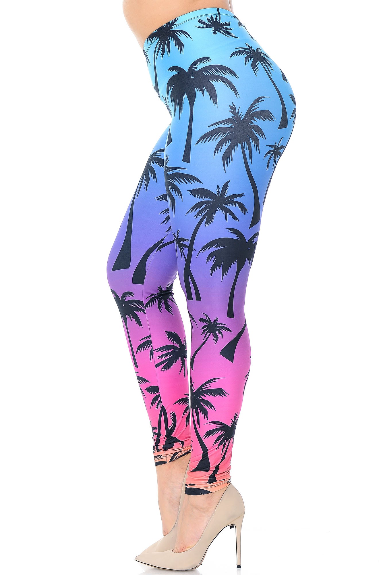 Creamy Soft Ombre Palm Tree Plus Size Leggings - USA Fashion (One Size Plus,Multi Color Bold)