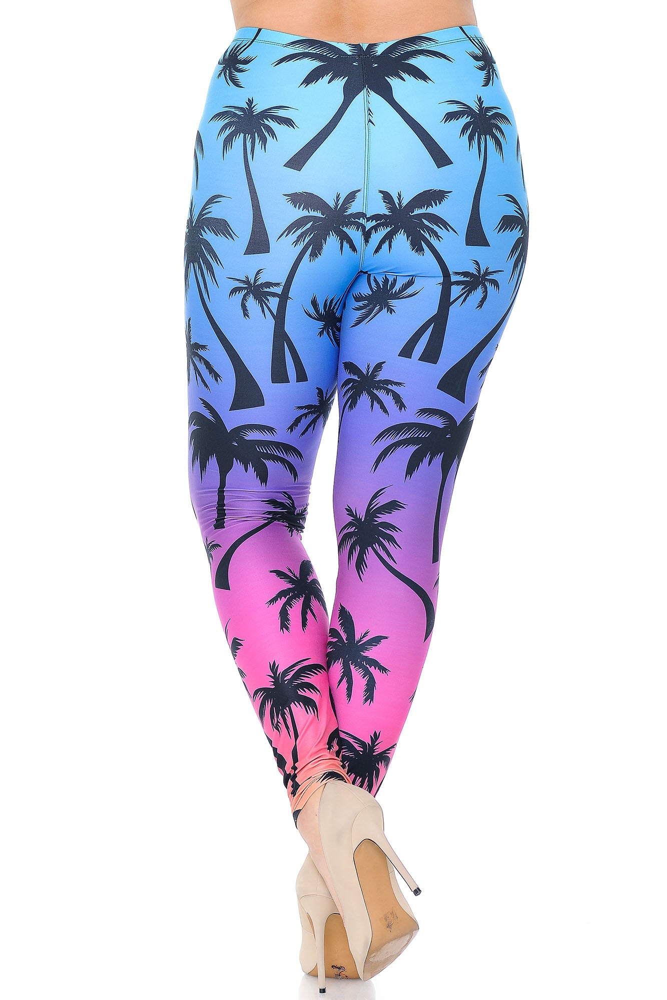 Creamy Soft Ombre Palm Tree Plus Size Leggings - USA Fashion (One Size Plus,Multi Color Bold)