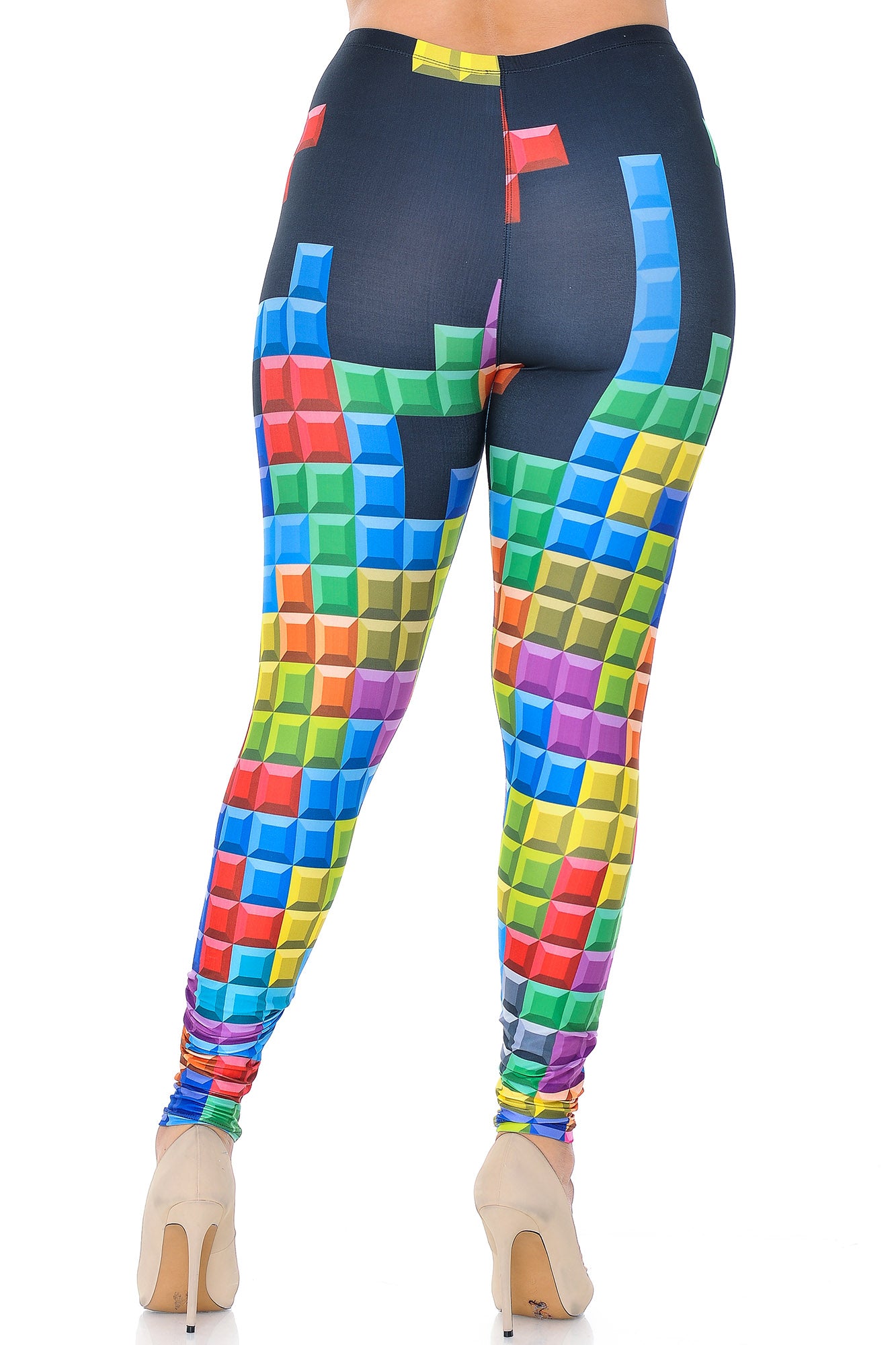 Creamy Soft Tetris Plus Size Leggings - USA Fashion (One Size Plus,Multi Color Bold)