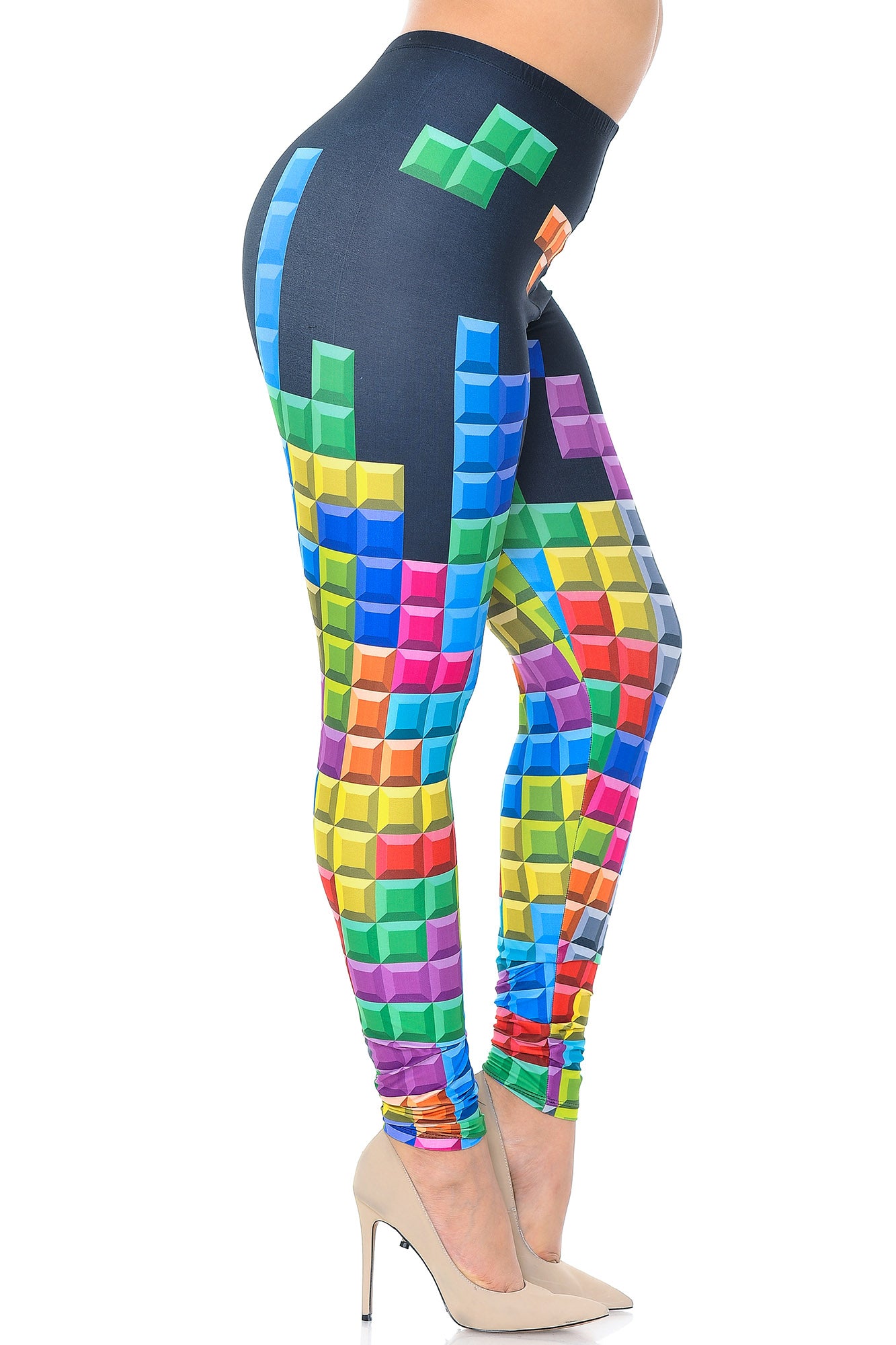 Creamy Soft Tetris Plus Size Leggings - USA Fashion (One Size Plus,Multi Color Bold)