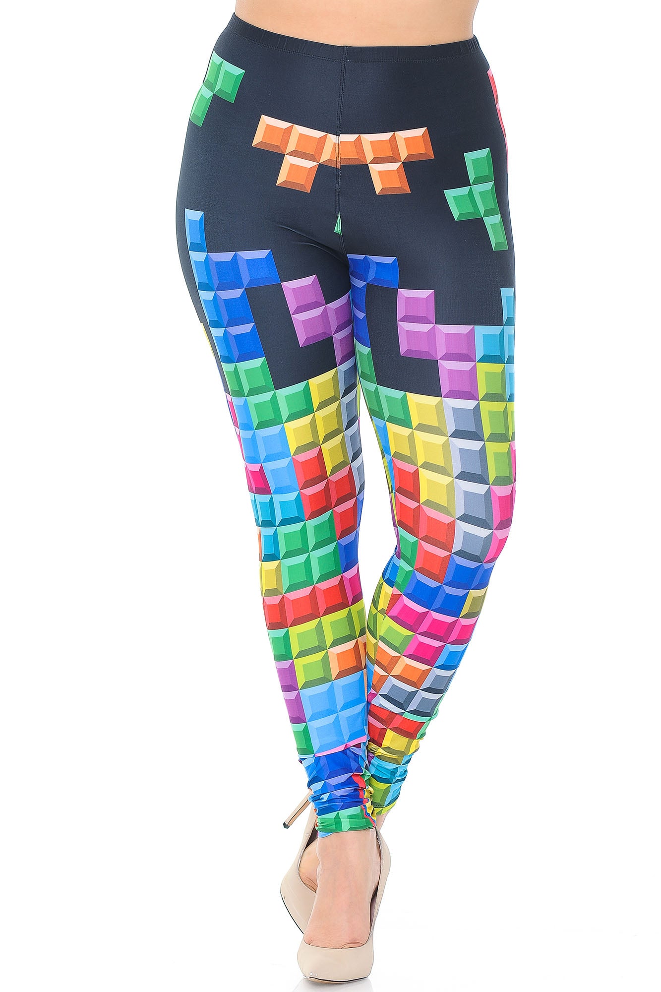 Creamy Soft Tetris Plus Size Leggings - USA Fashion (One Size Plus,Multi Color Bold)