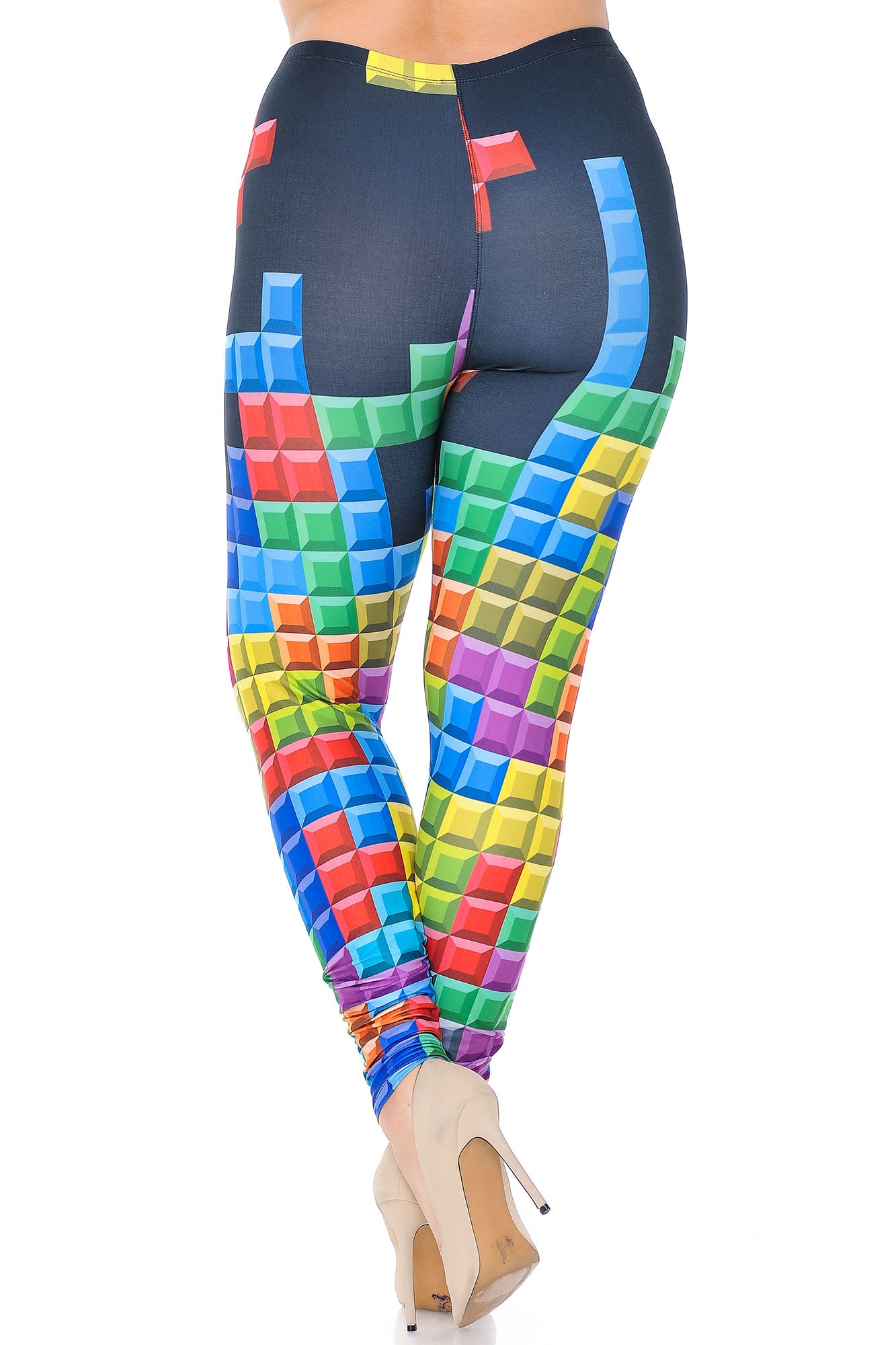 Creamy Soft Tetris Plus Size Leggings - USA Fashion (One Size Plus,Multi Color Bold)