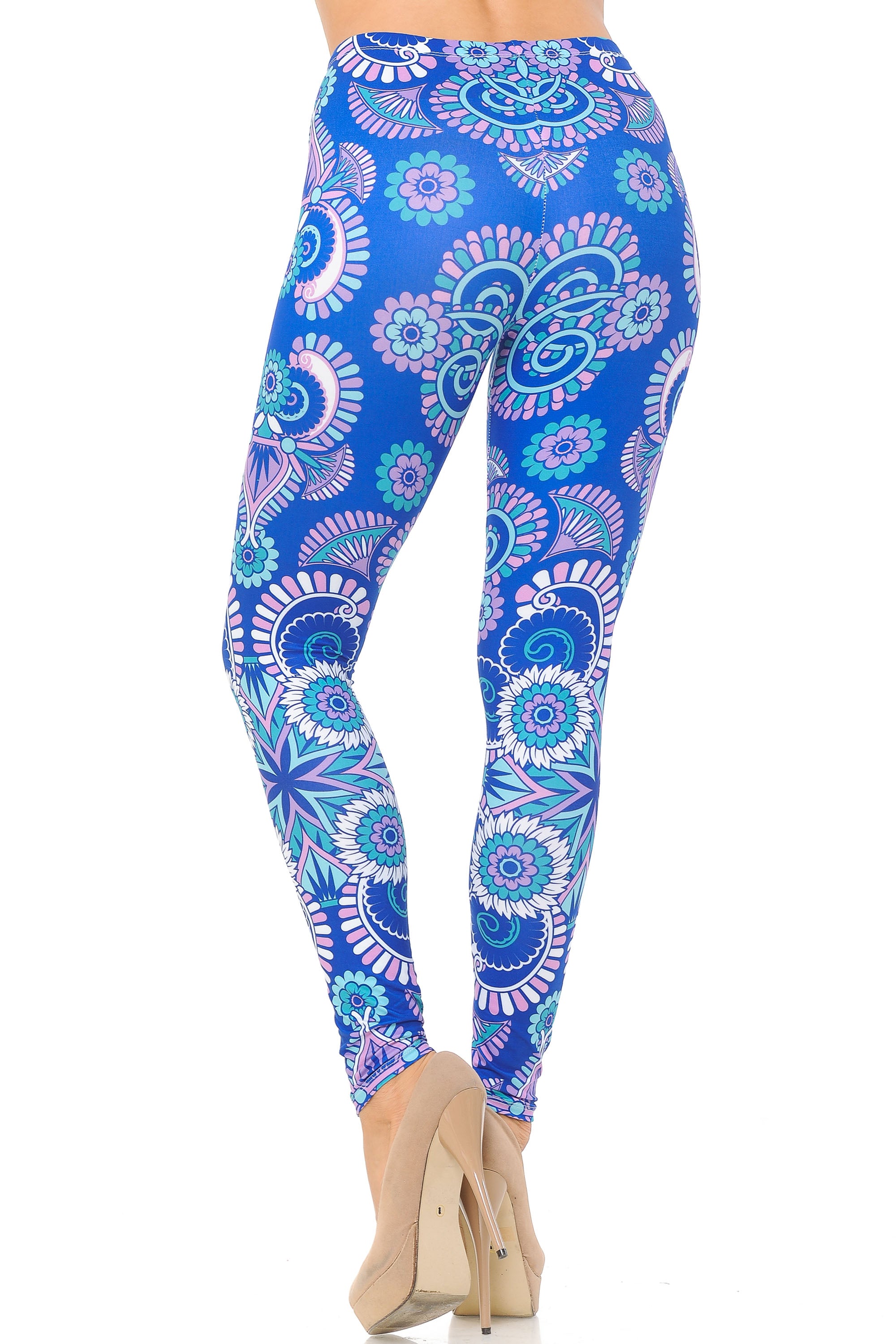 Creamy Soft Blue Mandala Burst Leggings (One Size Regular,Blue)