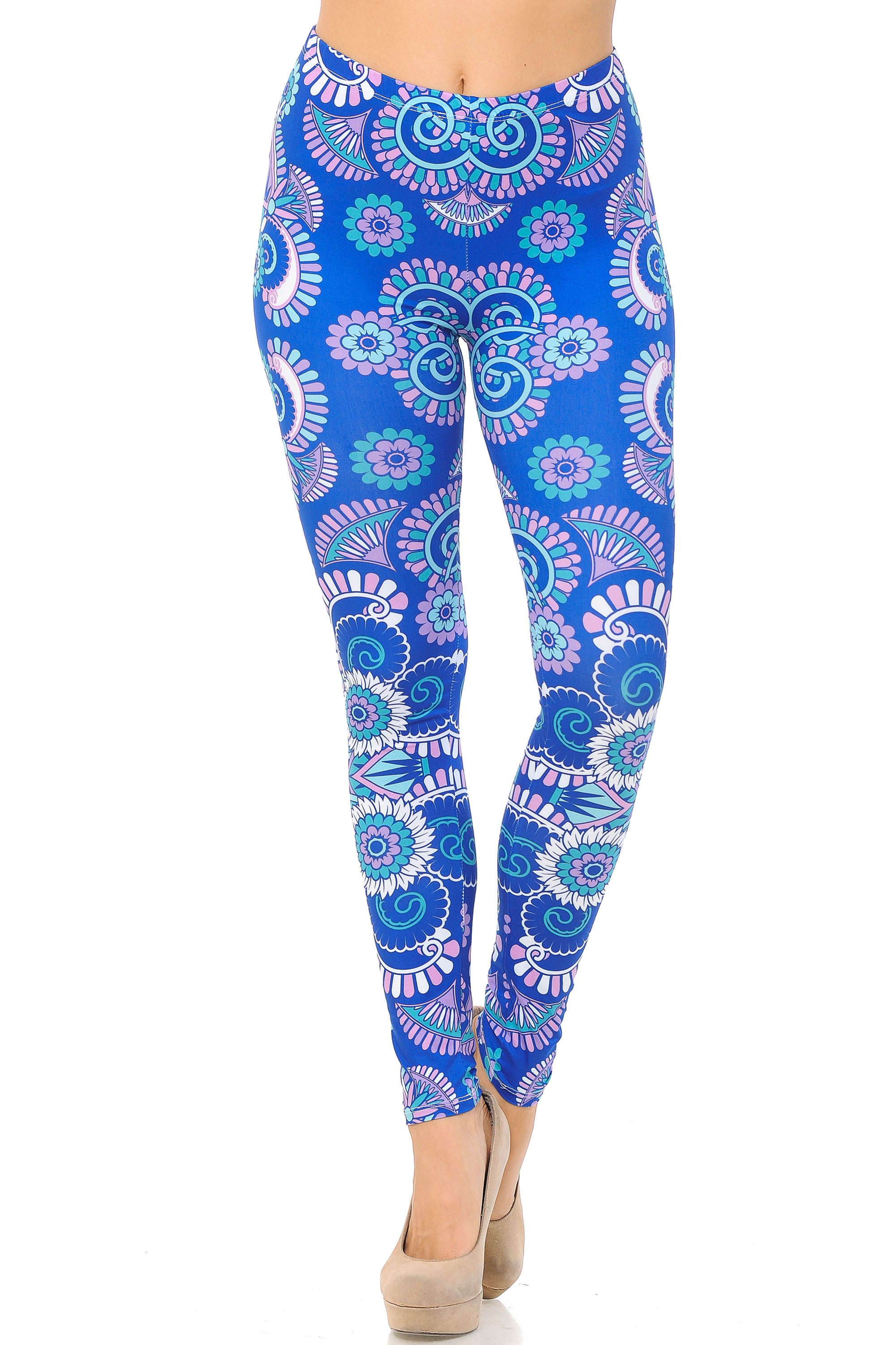 Creamy Soft Blue Mandala Burst Leggings (One Size Regular,Blue)
