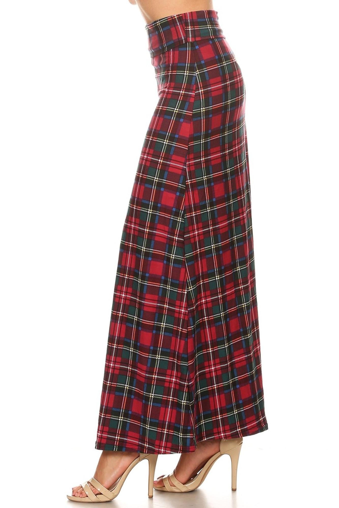 Buttery Soft Modish Plaid Maxi Skirt (One Size Regular,Burgundy)