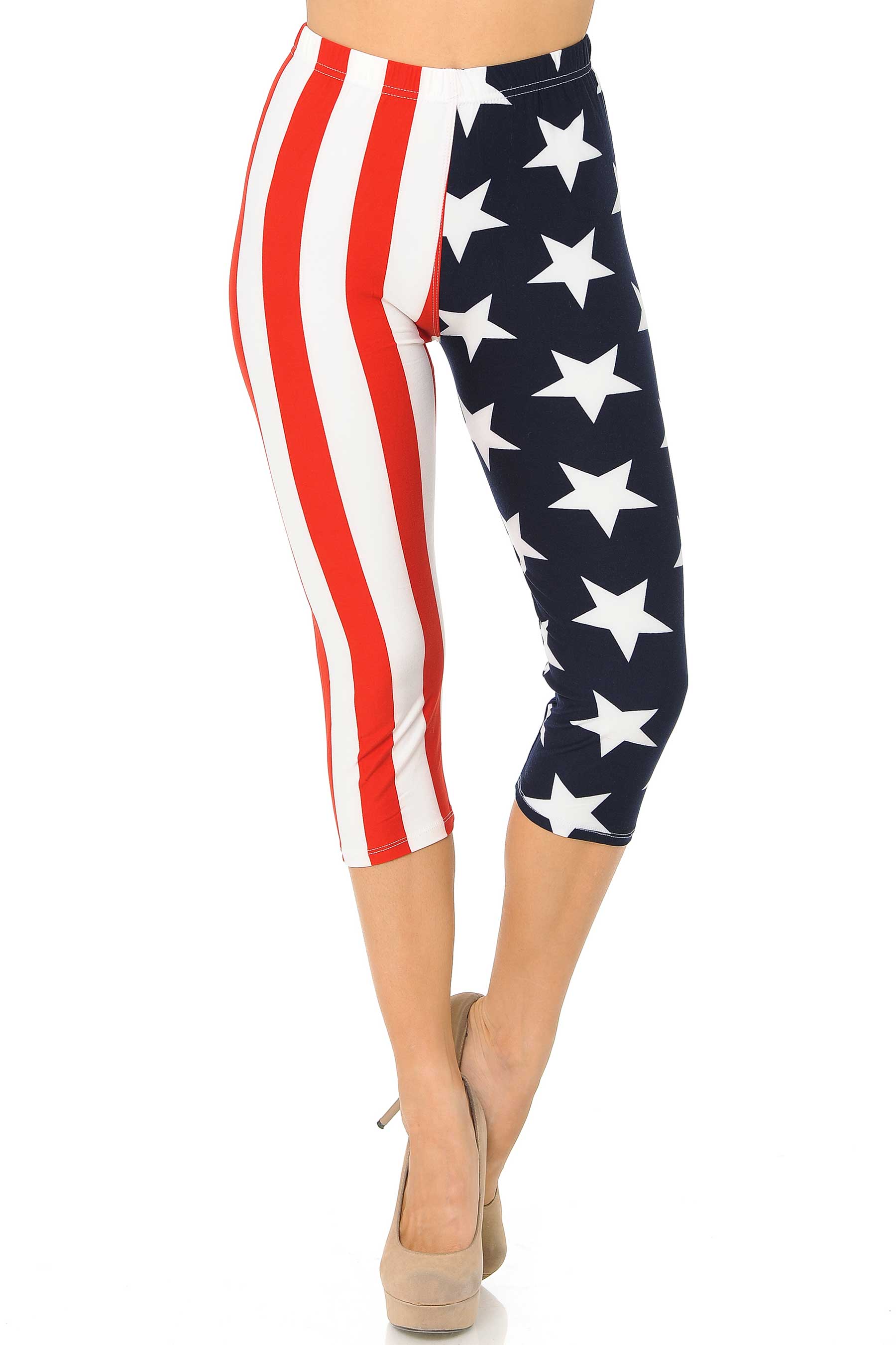 Buttery Soft Split USA Flag Capris (One Size Regular,Red)