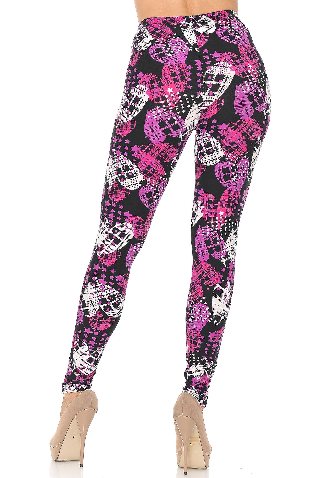 Buttery Smooth Stars and Plaid Hearts Leggings - Extra Small (One Size Regular,Fuchsia)