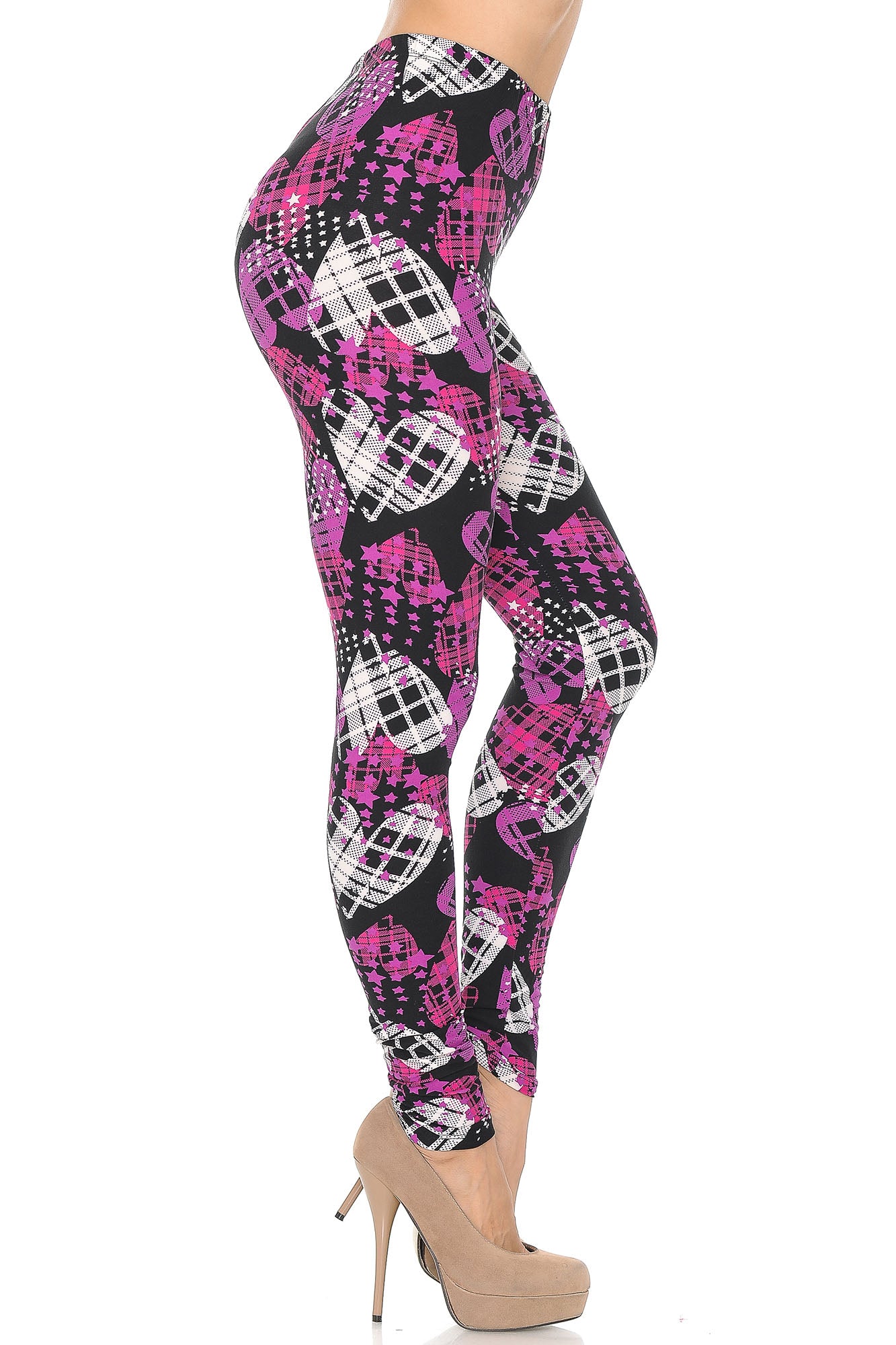 Buttery Smooth Stars and Plaid Hearts Leggings - Extra Small (One Size Regular,Fuchsia)