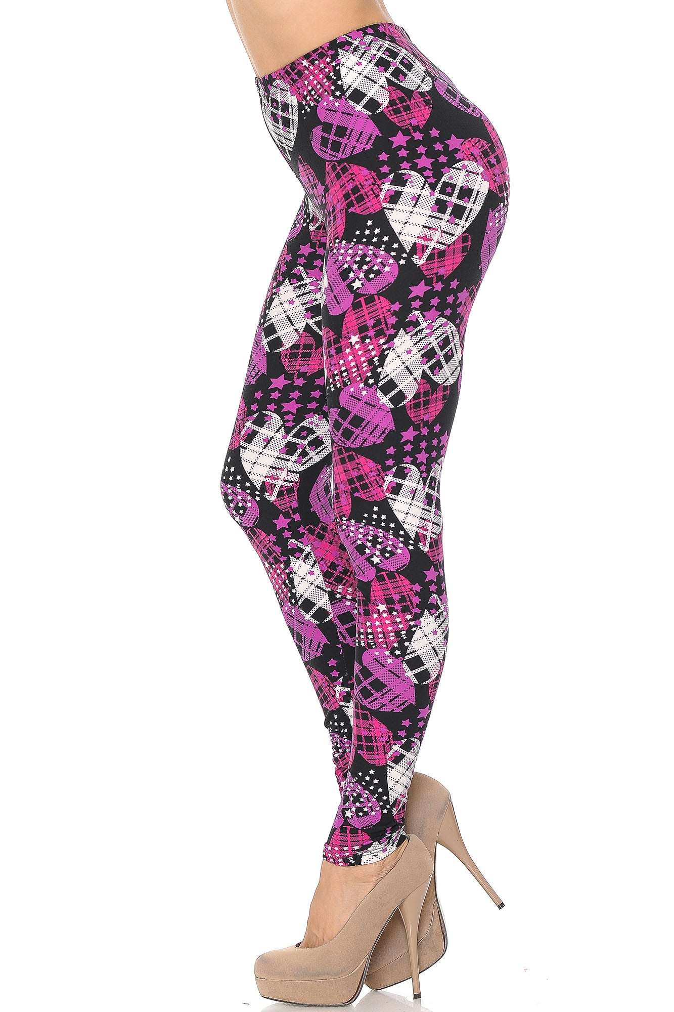 Buttery Smooth Stars and Plaid Hearts Leggings - Extra Small (One Size Regular,Fuchsia)