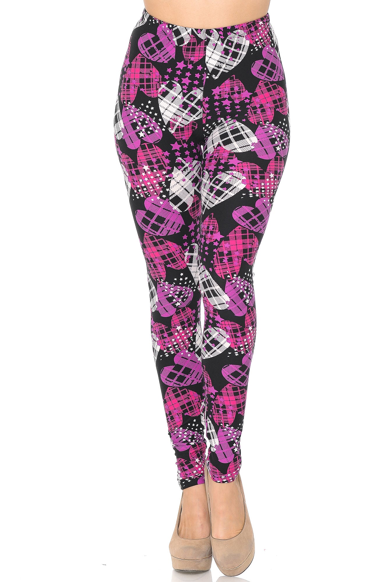 Buttery Smooth Stars and Plaid Hearts Leggings - Extra Small (One Size Regular,Fuchsia)