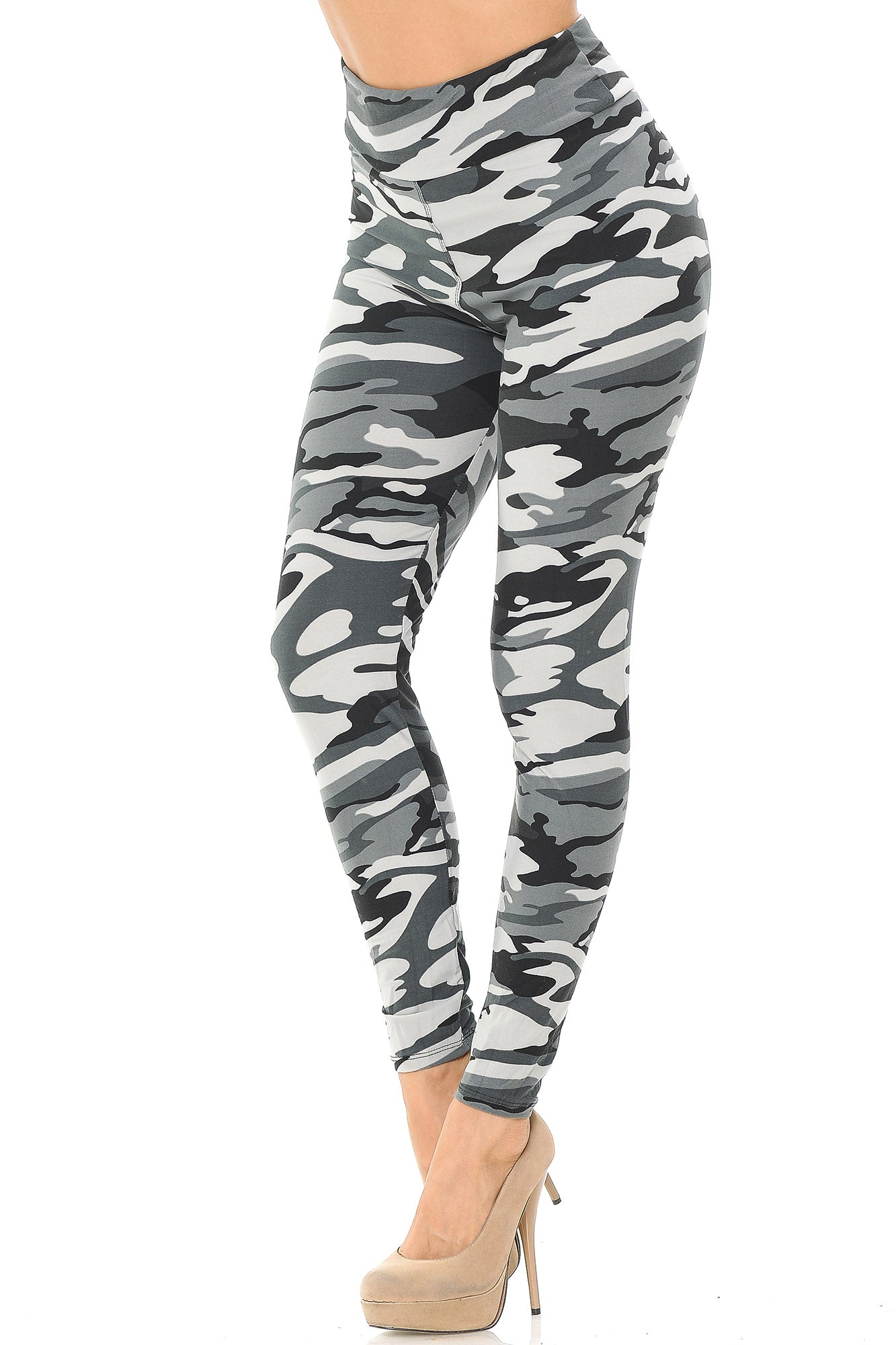Buttery Soft Charcoal Camouflage High Waisted Leggings - EEVEE (One Size Regular,Charcoal)
