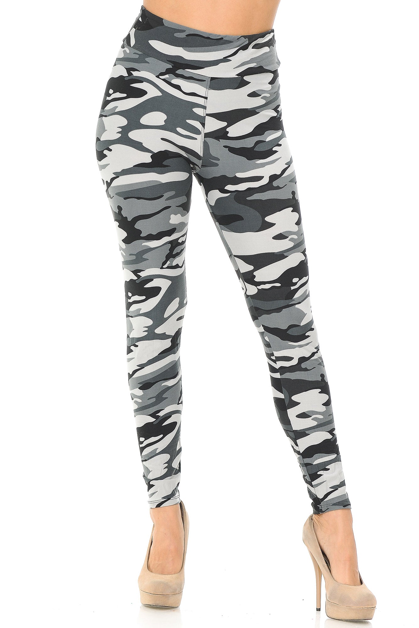 Buttery Soft Charcoal Camouflage High Waisted Leggings - EEVEE (One Size Regular,Charcoal)