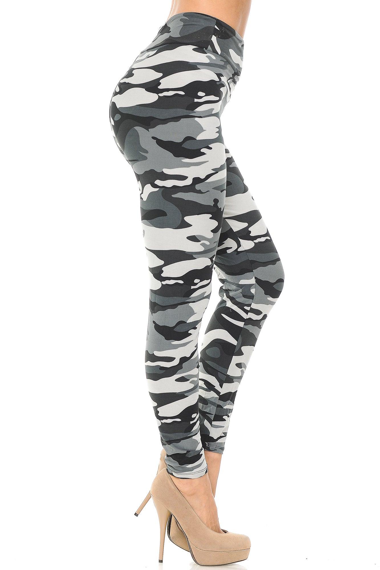 Buttery Soft Charcoal Camouflage High Waisted Leggings - EEVEE (One Size Regular,Charcoal)