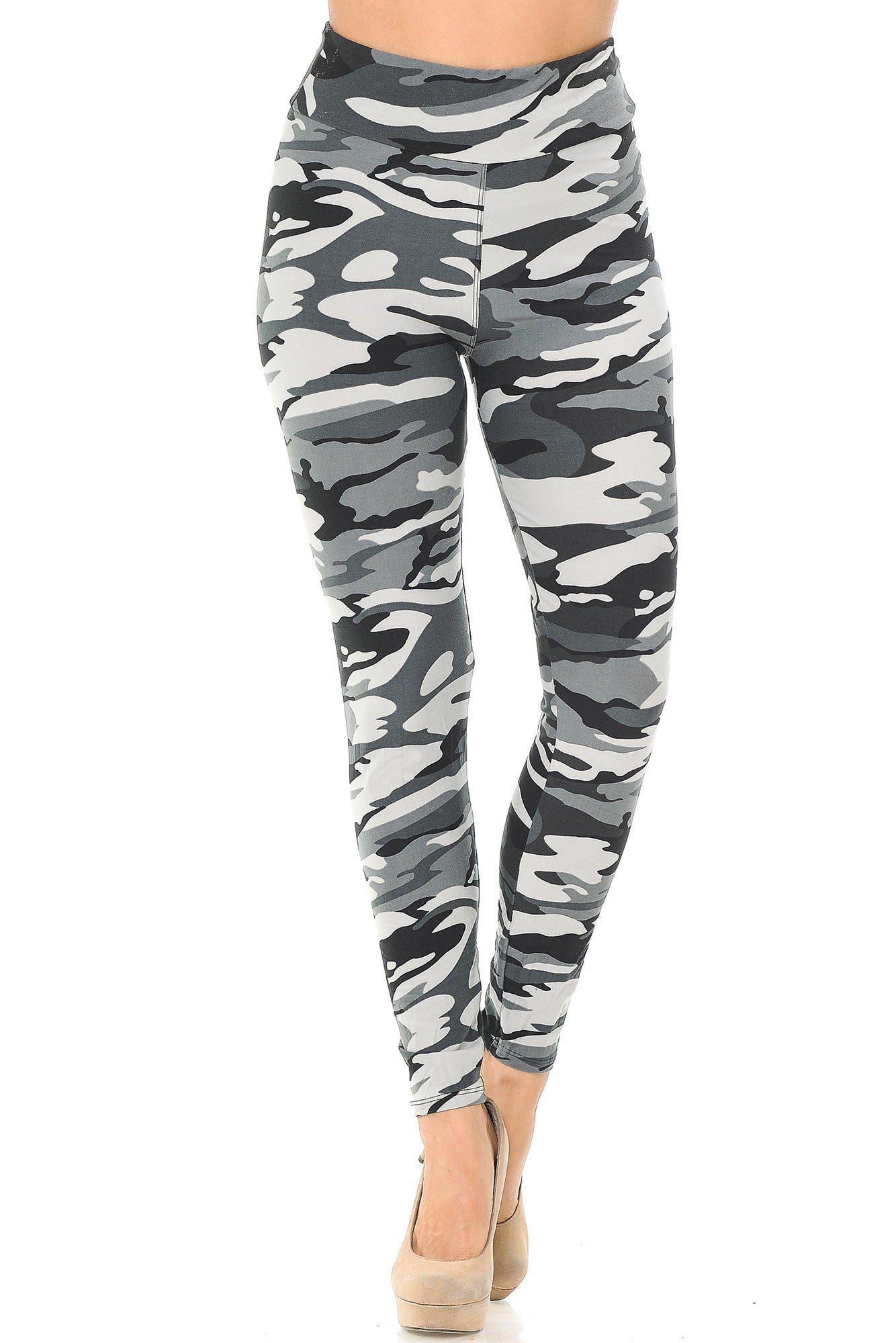 Buttery Soft Charcoal Camouflage High Waisted Leggings - EEVEE (One Size Regular,Charcoal)