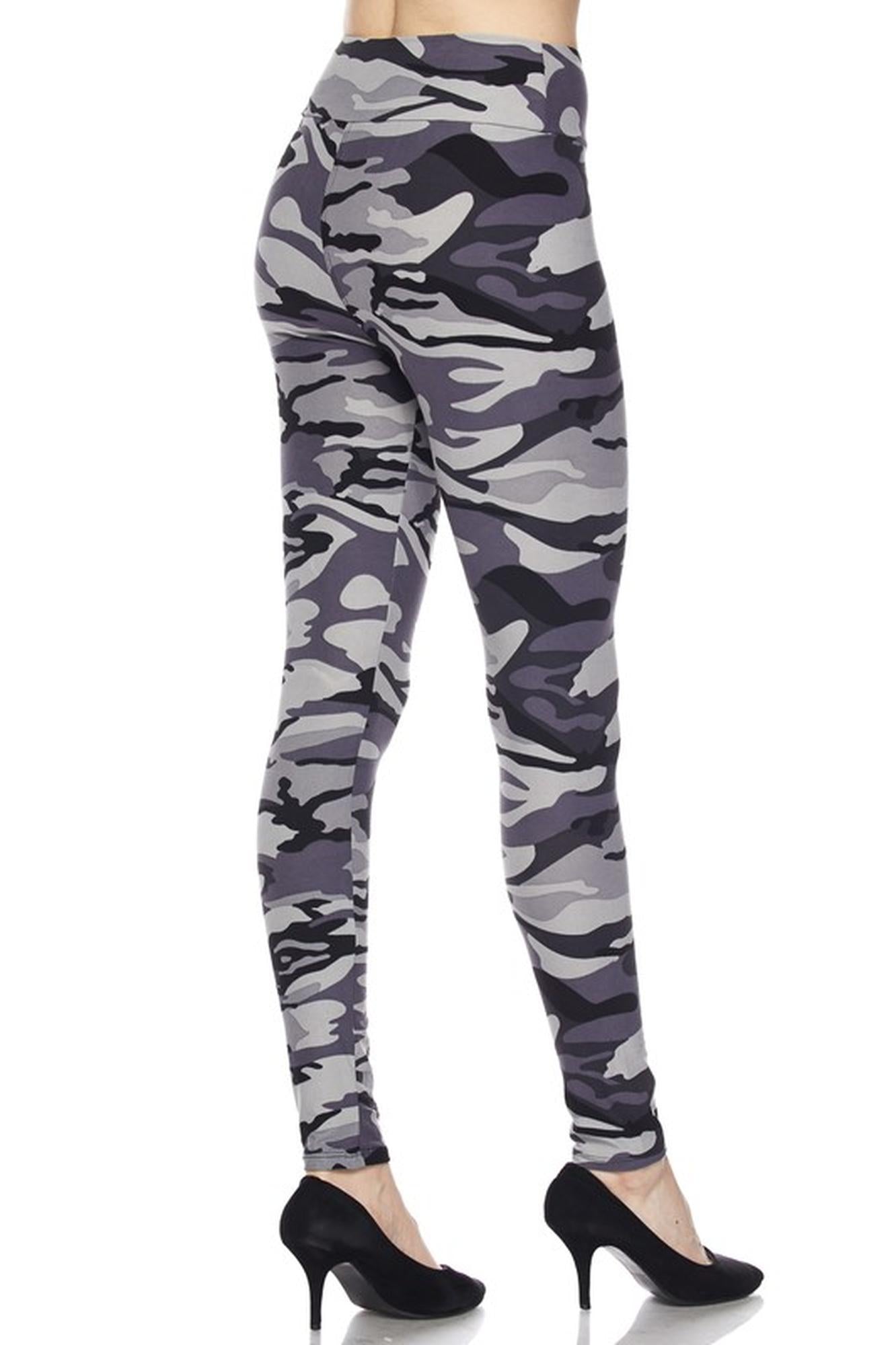 Buttery Soft Charcoal Camouflage High Waist Leggings (One Size Regular,Charcoal)