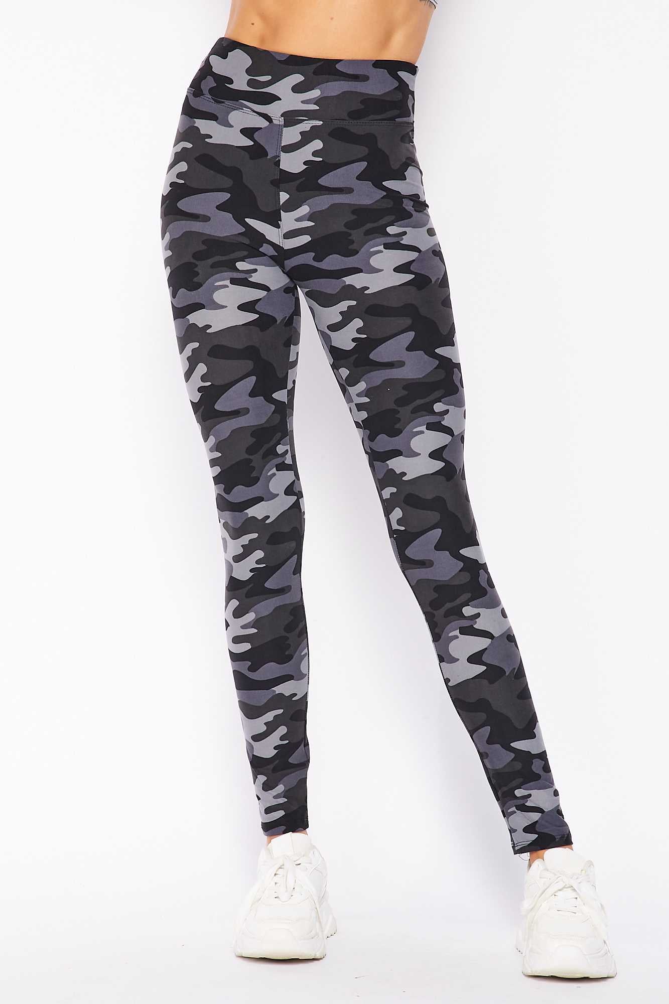 Buttery Soft Charcoal Camouflage High Waist Leggings (One Size Regular,Charcoal)