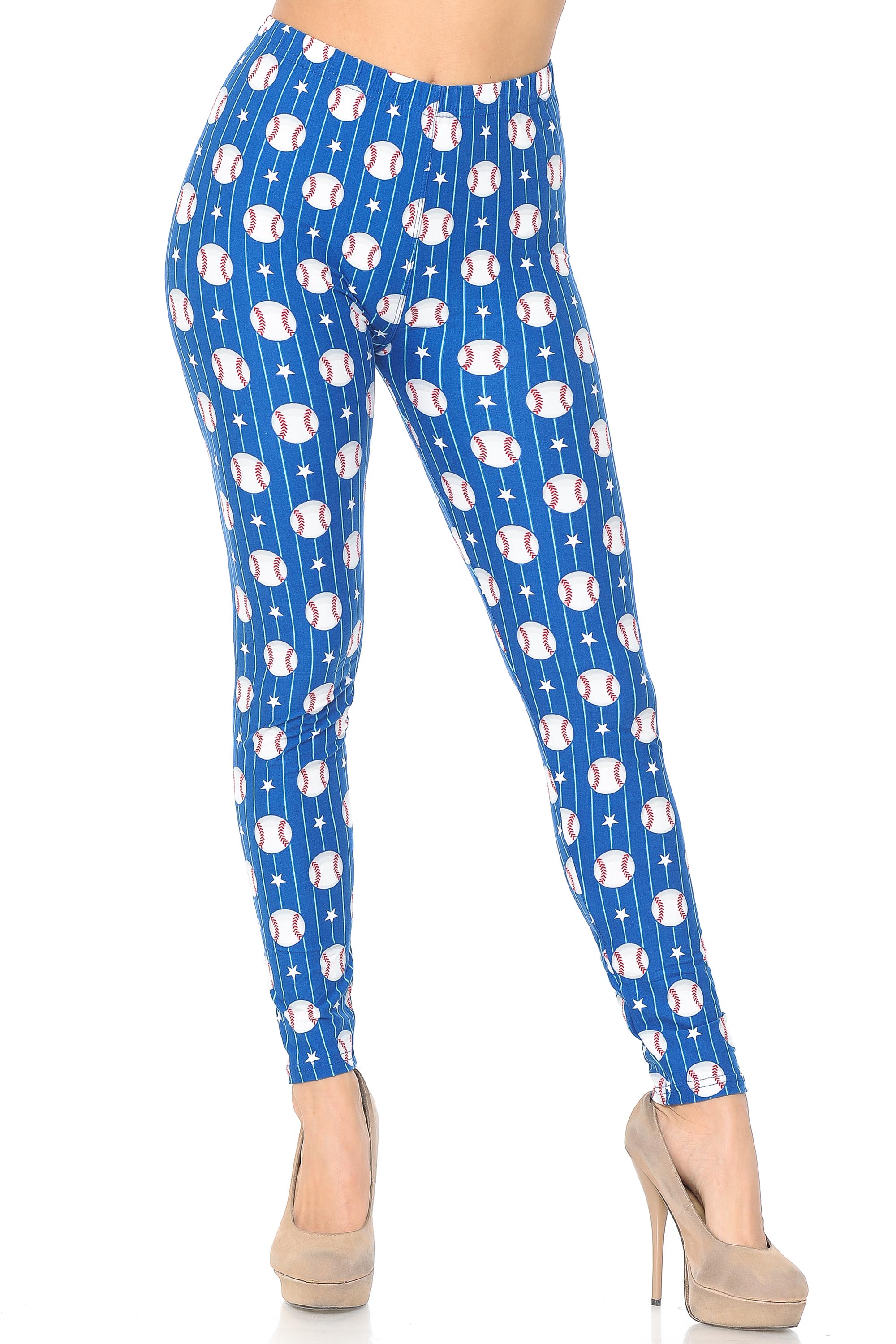 Brushed Boys of Summer Baseball Leggings (One Size Regular,Blue)