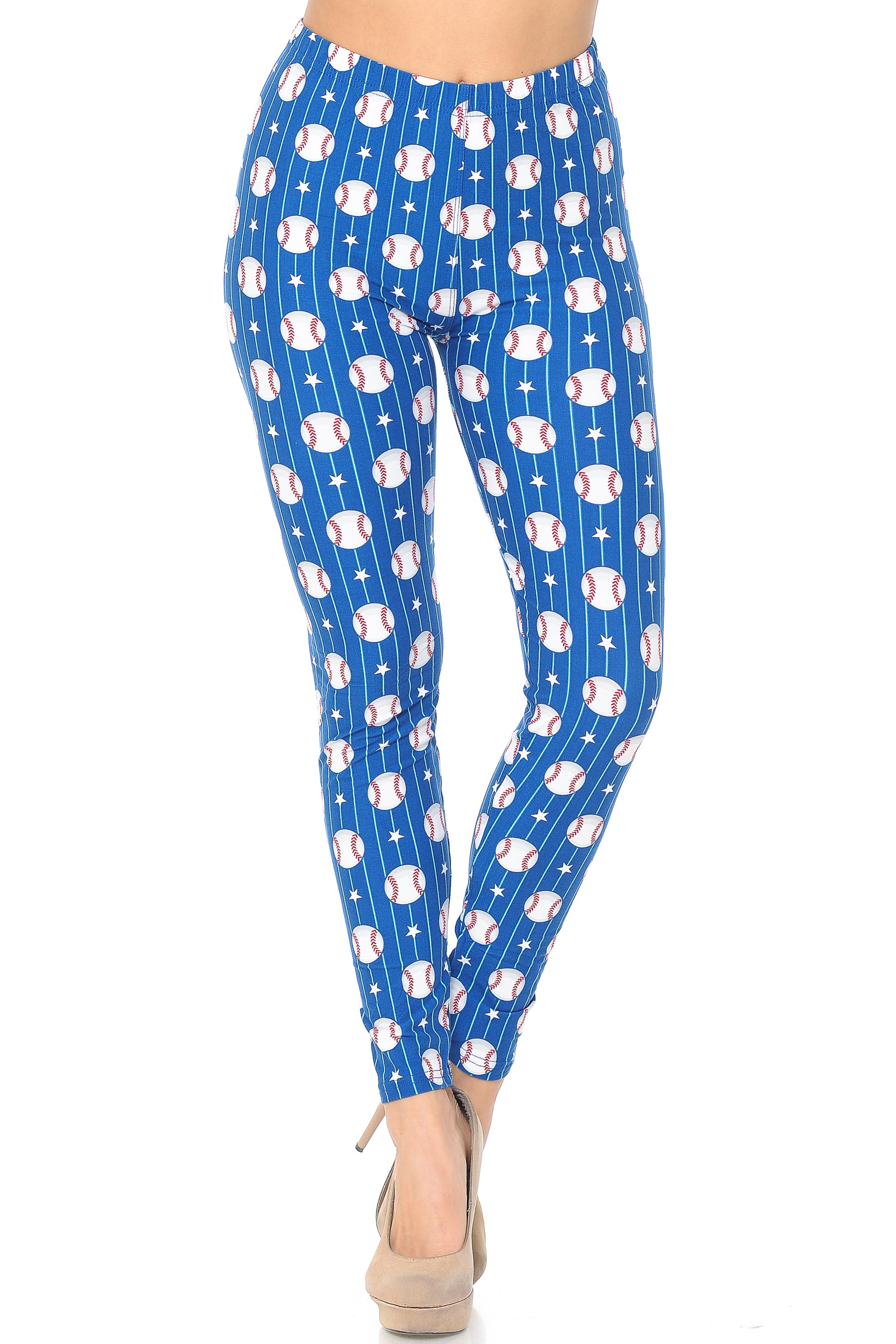 Brushed Boys of Summer Baseball Leggings (One Size Regular,Blue)