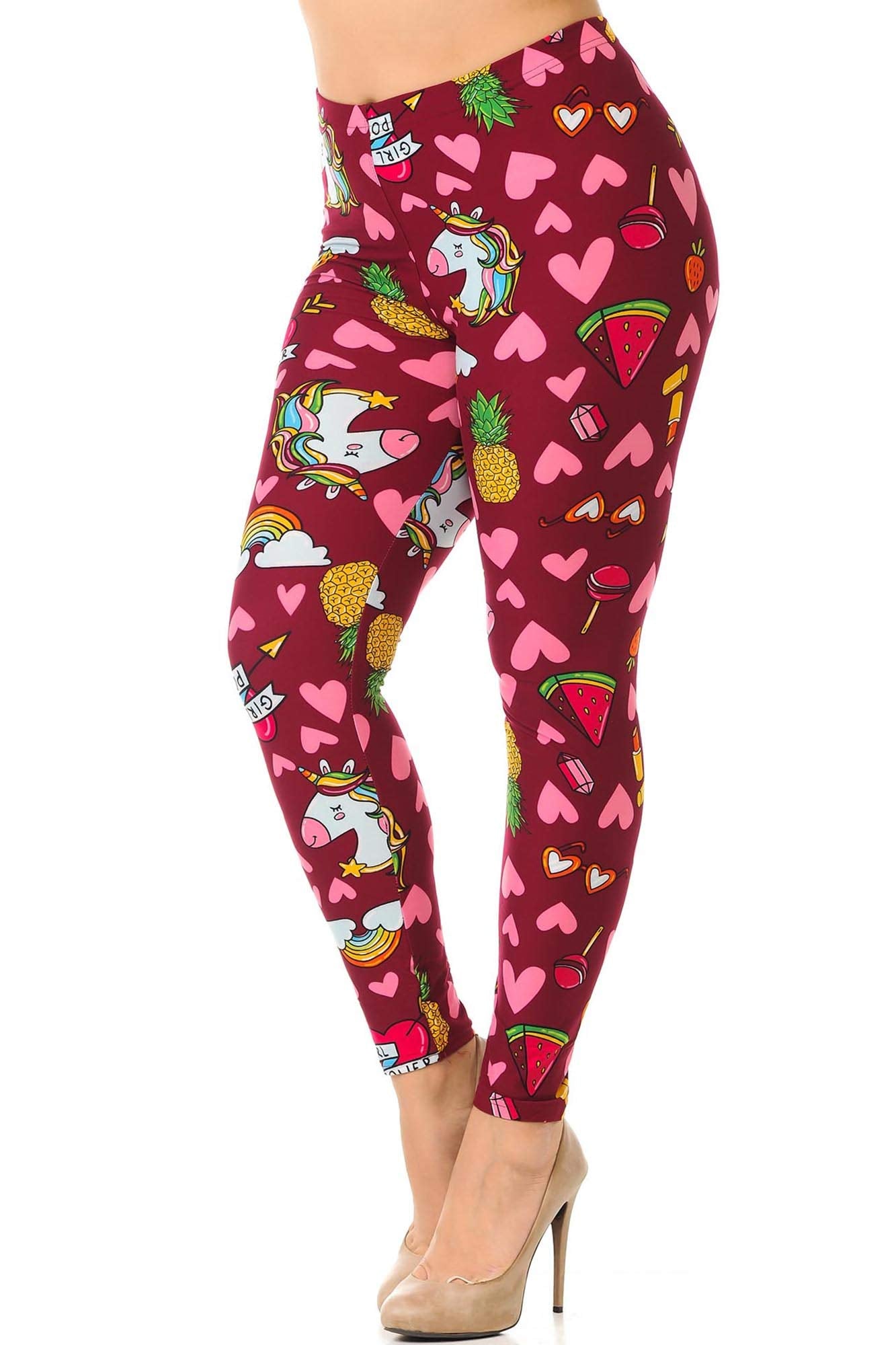 Buttery Soft Hearts and Unicorns Plus Size Leggings (One Size Plus,Fuchsia)