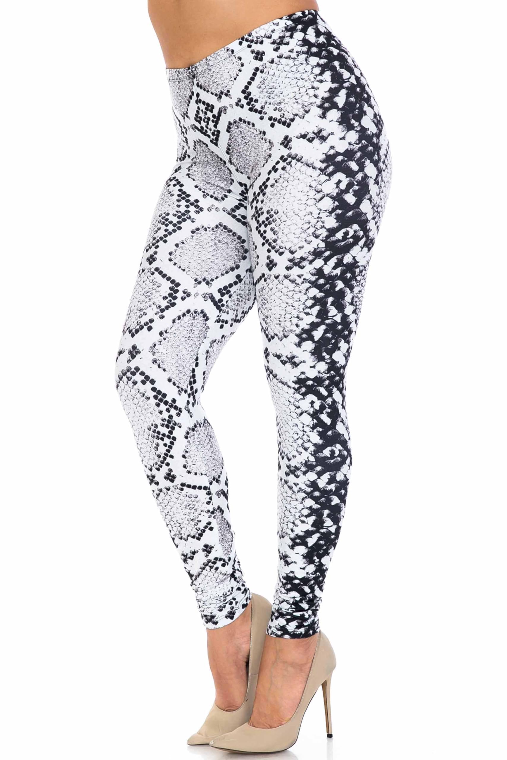 Creamy Soft Ivory Python Extra Plus Size Leggings | 3X|5X | USA Fashion (XPlus One Size,Ivory)