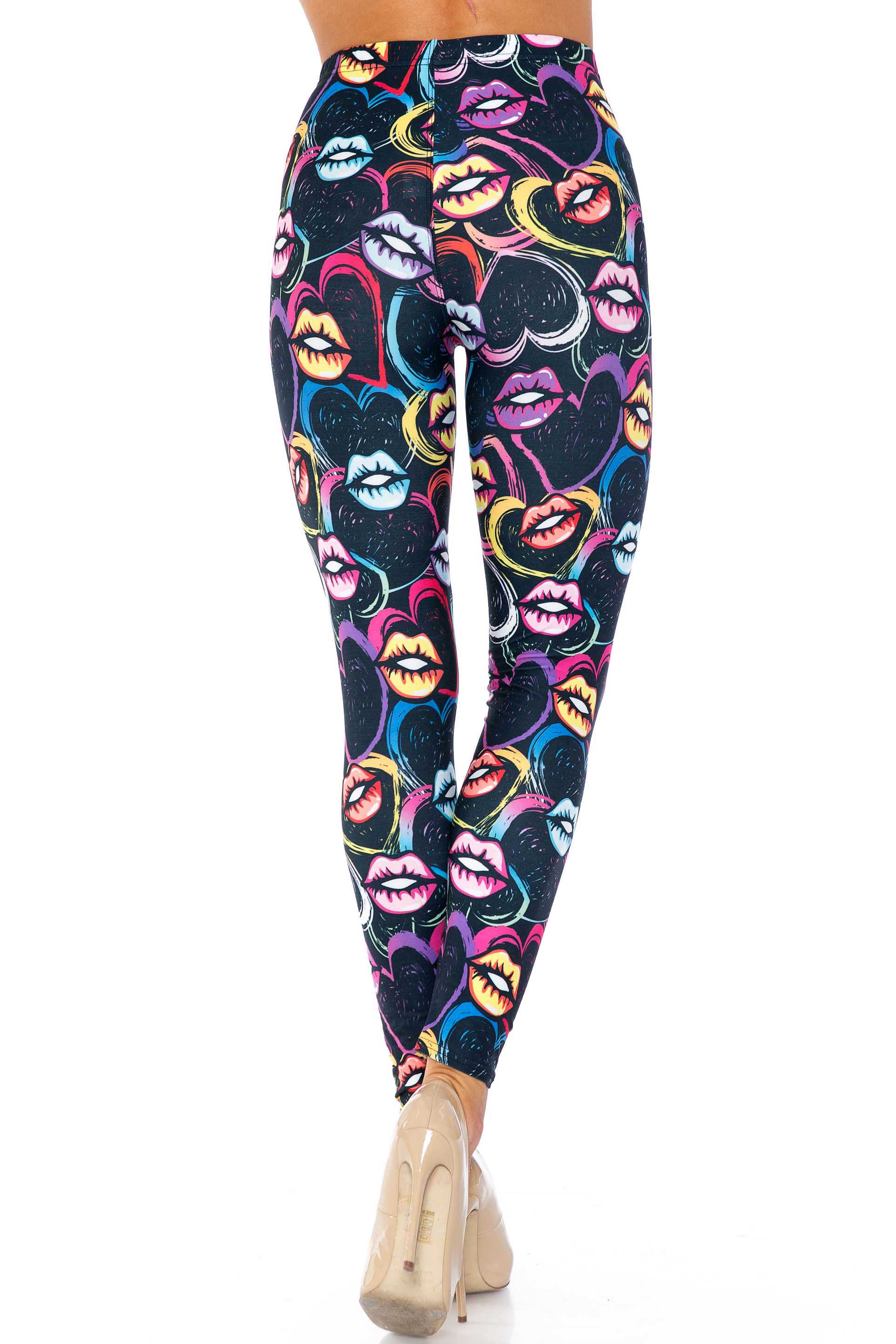 Creamy Soft Colorful Lips and Hearts Extra Plus Size Leggings - 3X-5X - USA Fashion (XPlus One Size,Black)