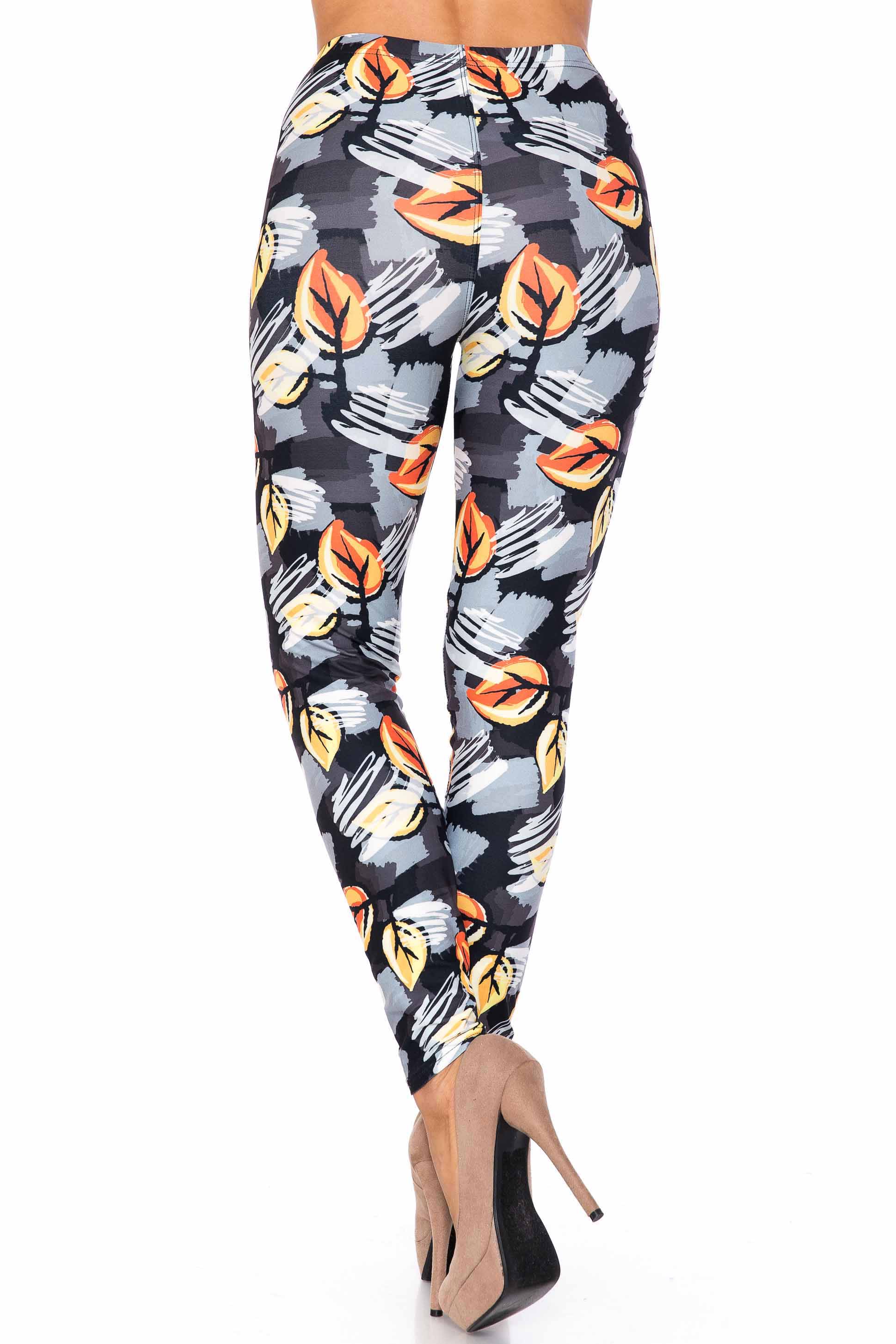 Creamy Soft Orange Leaf Breeze Extra Plus Size Leggings - 3X-5X - USA Fashion (XPlus One Size,Charcoal)