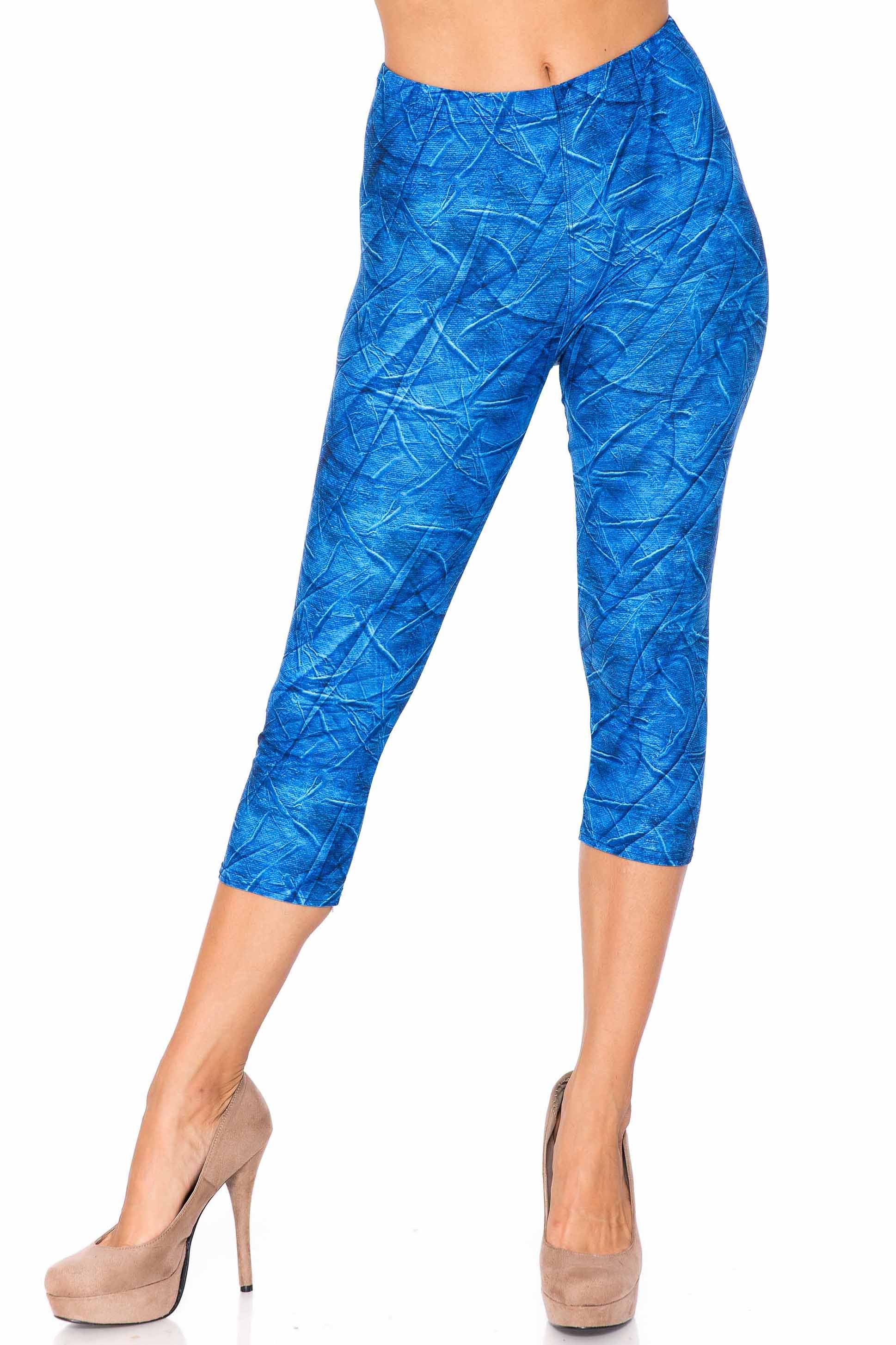 Creamy Soft Blue Wrinkled Denim Extra Plus Size Capris - 3X-5X - USA Fashion (XPlus One Size,Blue)