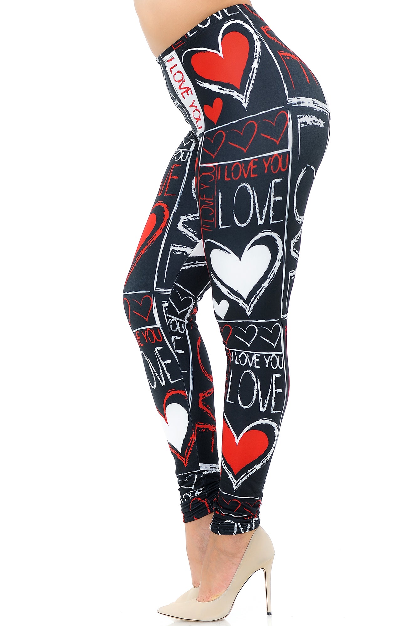 Creamy Soft Heart and Love Extra Plus Size Leggings - USA Fashion (XPlus One Size,Black)