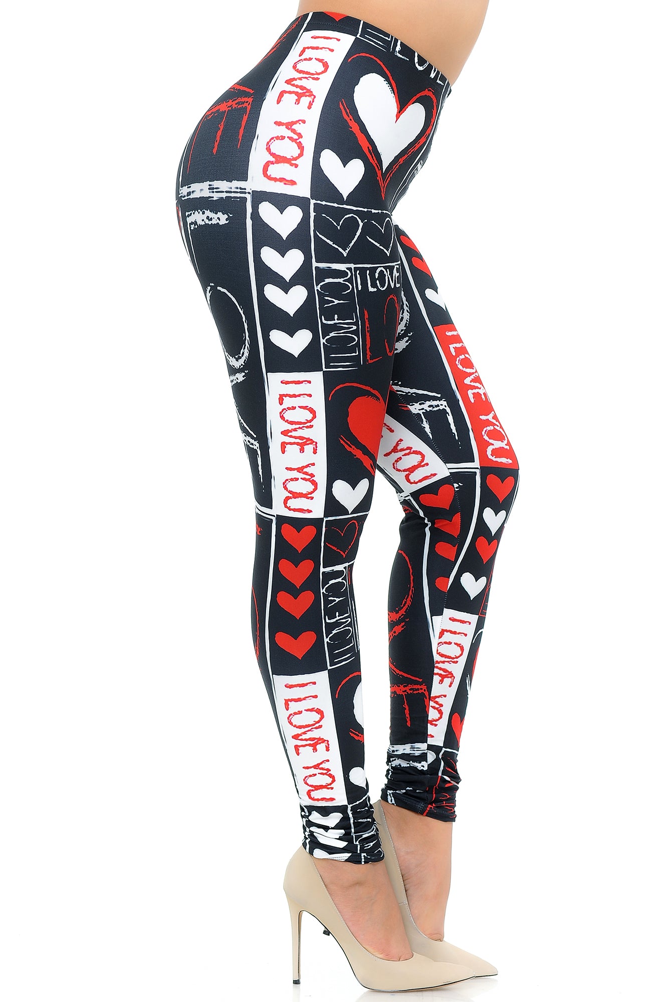 Creamy Soft Heart and Love Extra Plus Size Leggings - USA Fashion (XPlus One Size,Black)