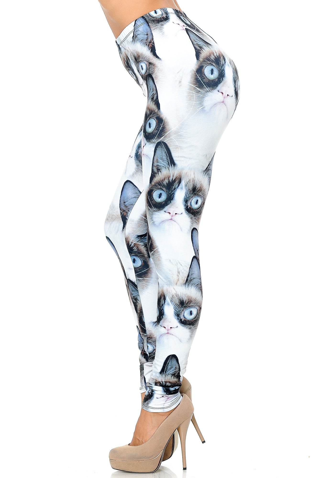 Creamy Soft Grumpy Cat Extra Plus Size Leggings - 3X-5X - USA Fashion (XPlus One Size,White)