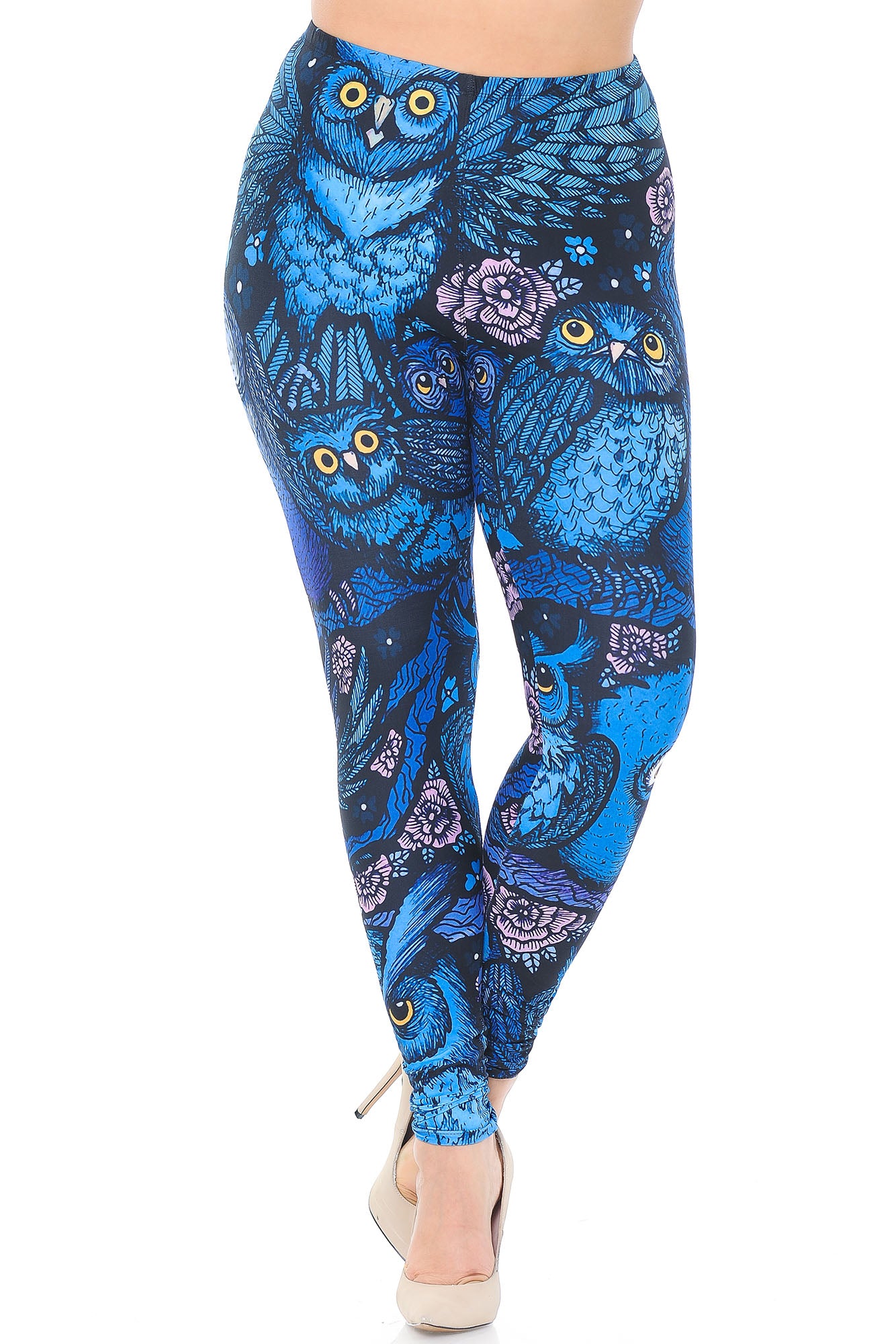 Creamy Soft Blue Owl Collage Extra Plus Size Leggings - 3X-5X - USA Fashion (XPlus One Size,Blue)