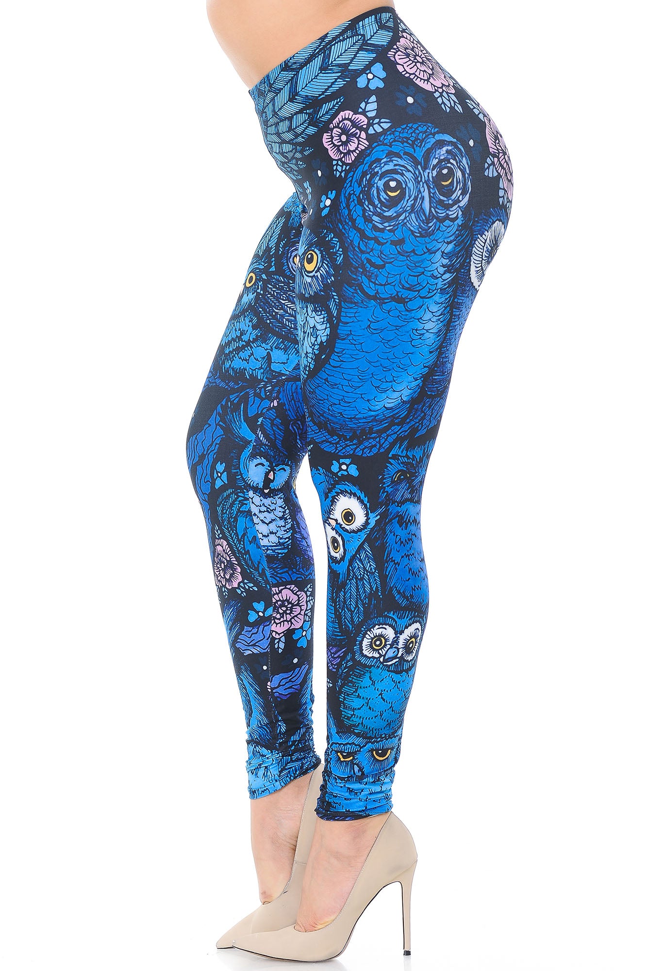 Creamy Soft Blue Owl Collage Extra Plus Size Leggings - 3X-5X - USA Fashion (XPlus One Size,Blue)