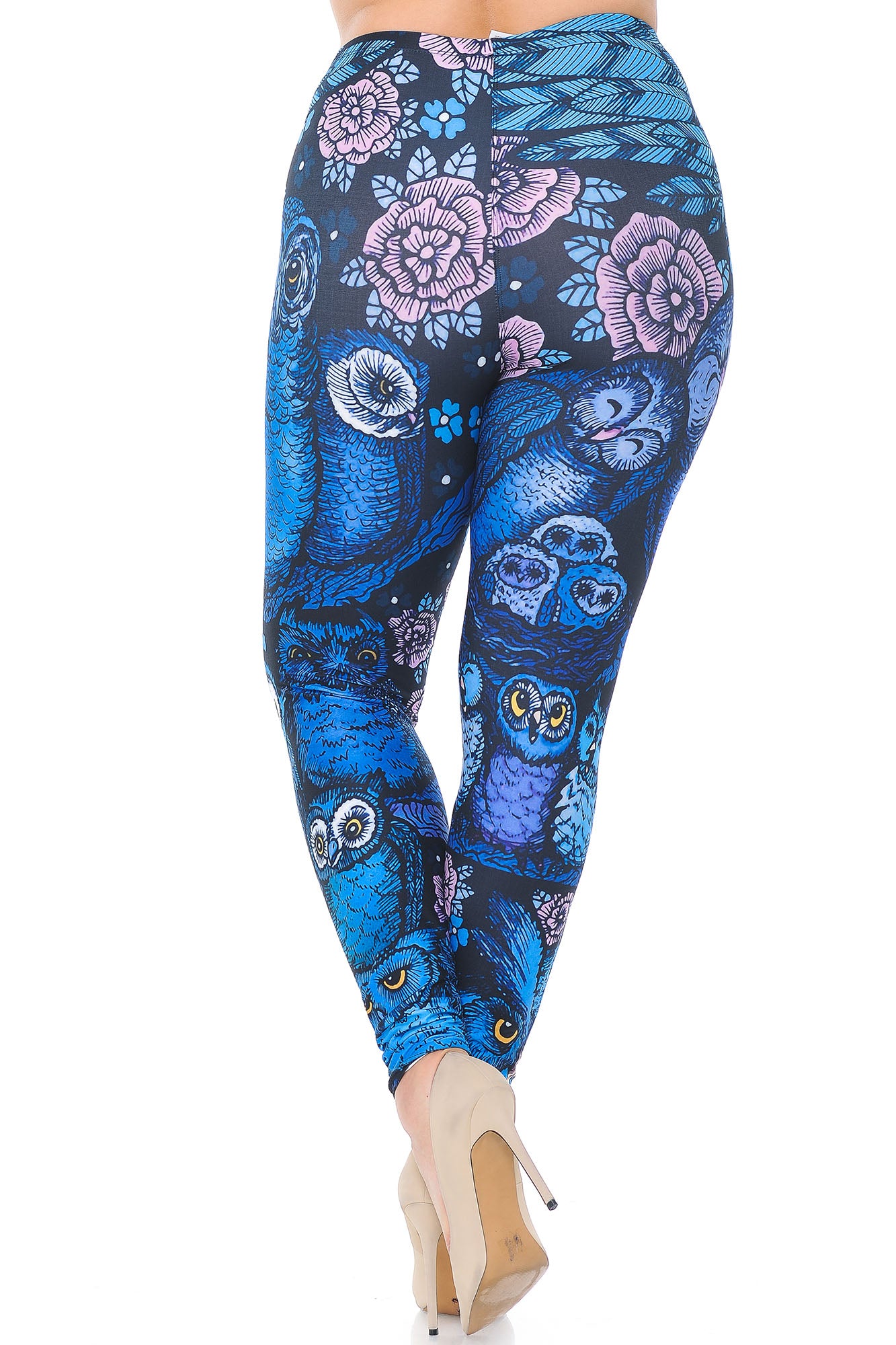 Creamy Soft Blue Owl Collage Extra Plus Size Leggings - 3X-5X - USA Fashion (XPlus One Size,Blue)