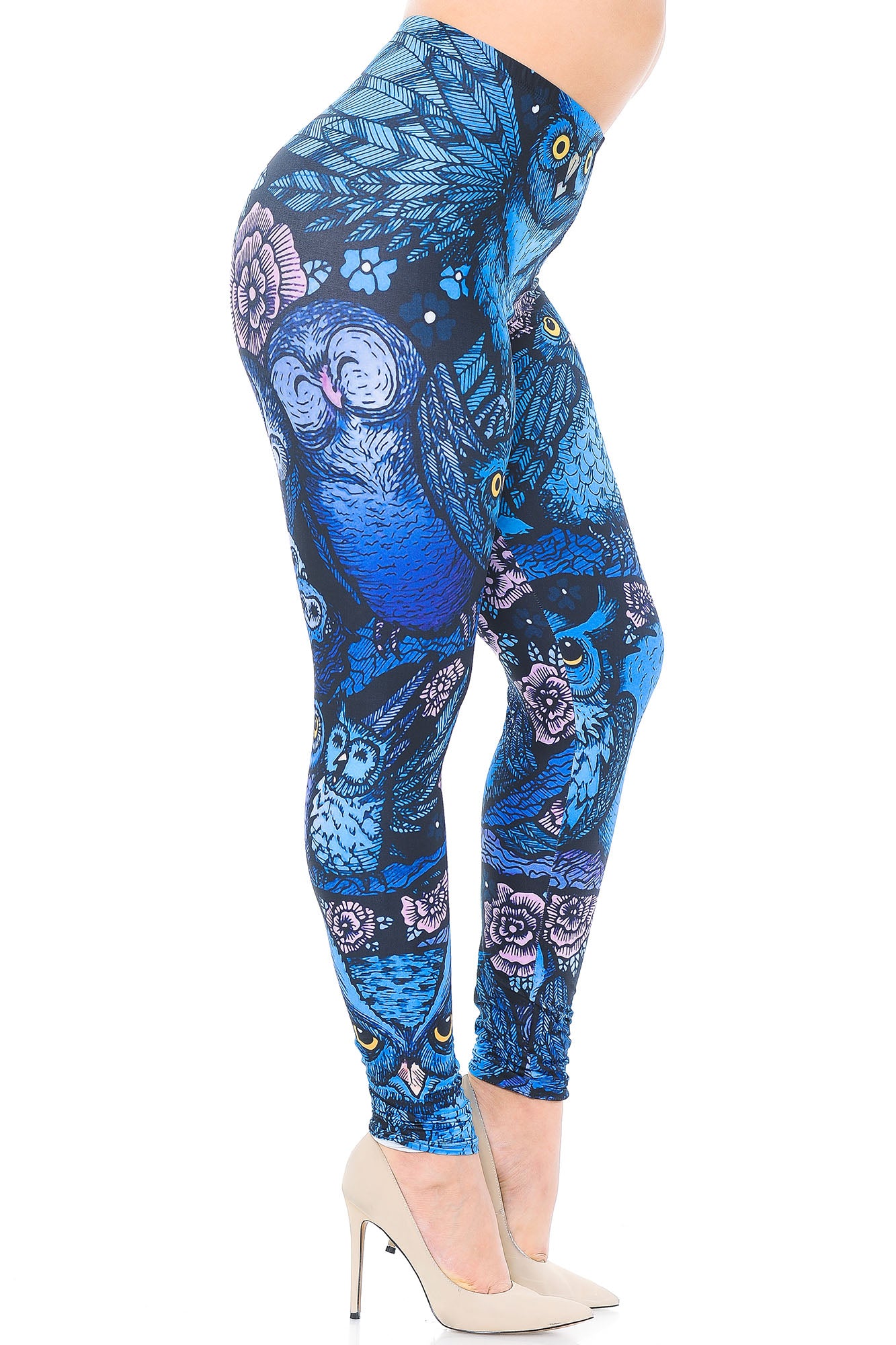 Creamy Soft Blue Owl Collage Extra Plus Size Leggings - 3X-5X - USA Fashion (XPlus One Size,Blue)