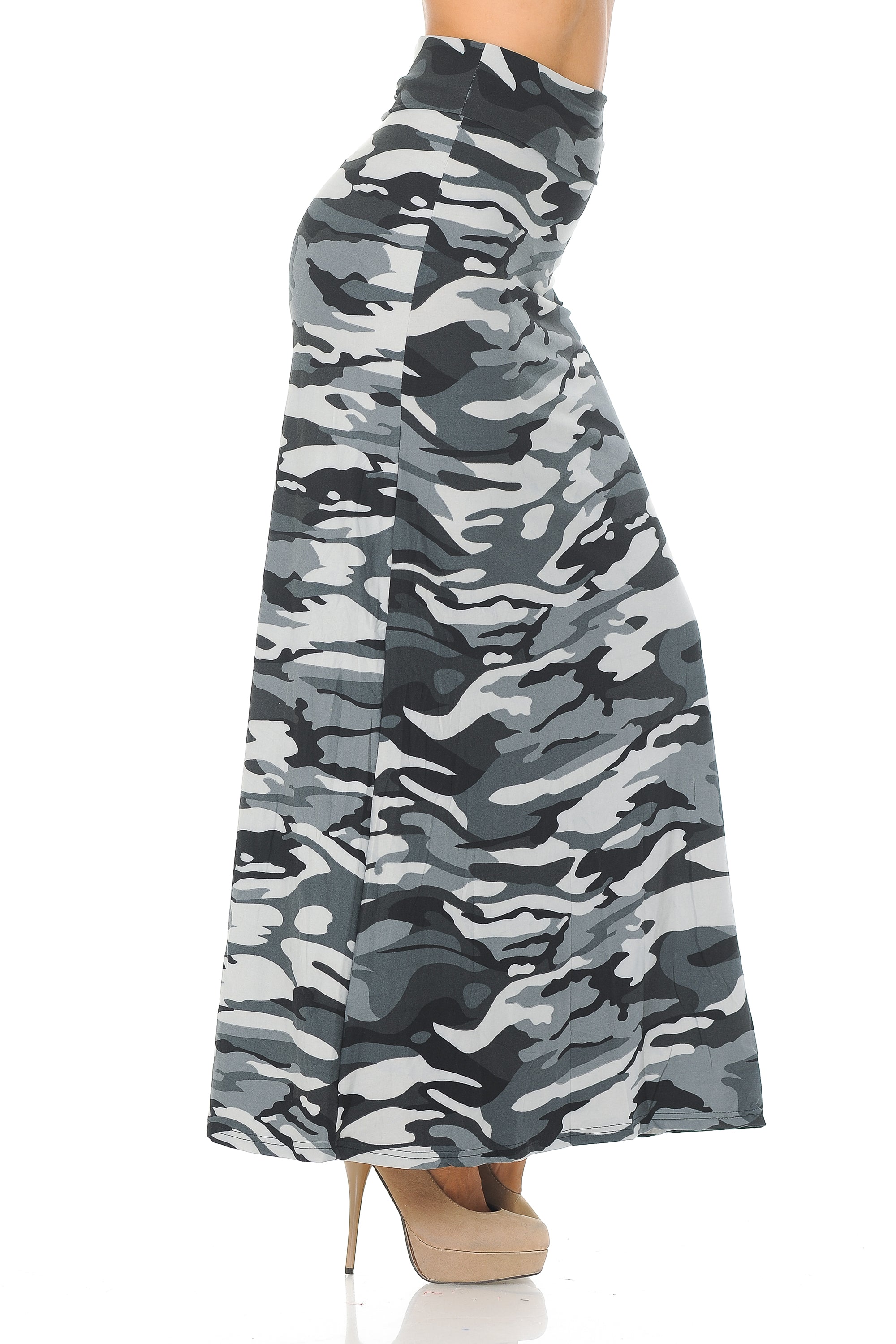 Brushed Charcoal Camouflage Maxi Skirt (One Size Regular,Charcoal)