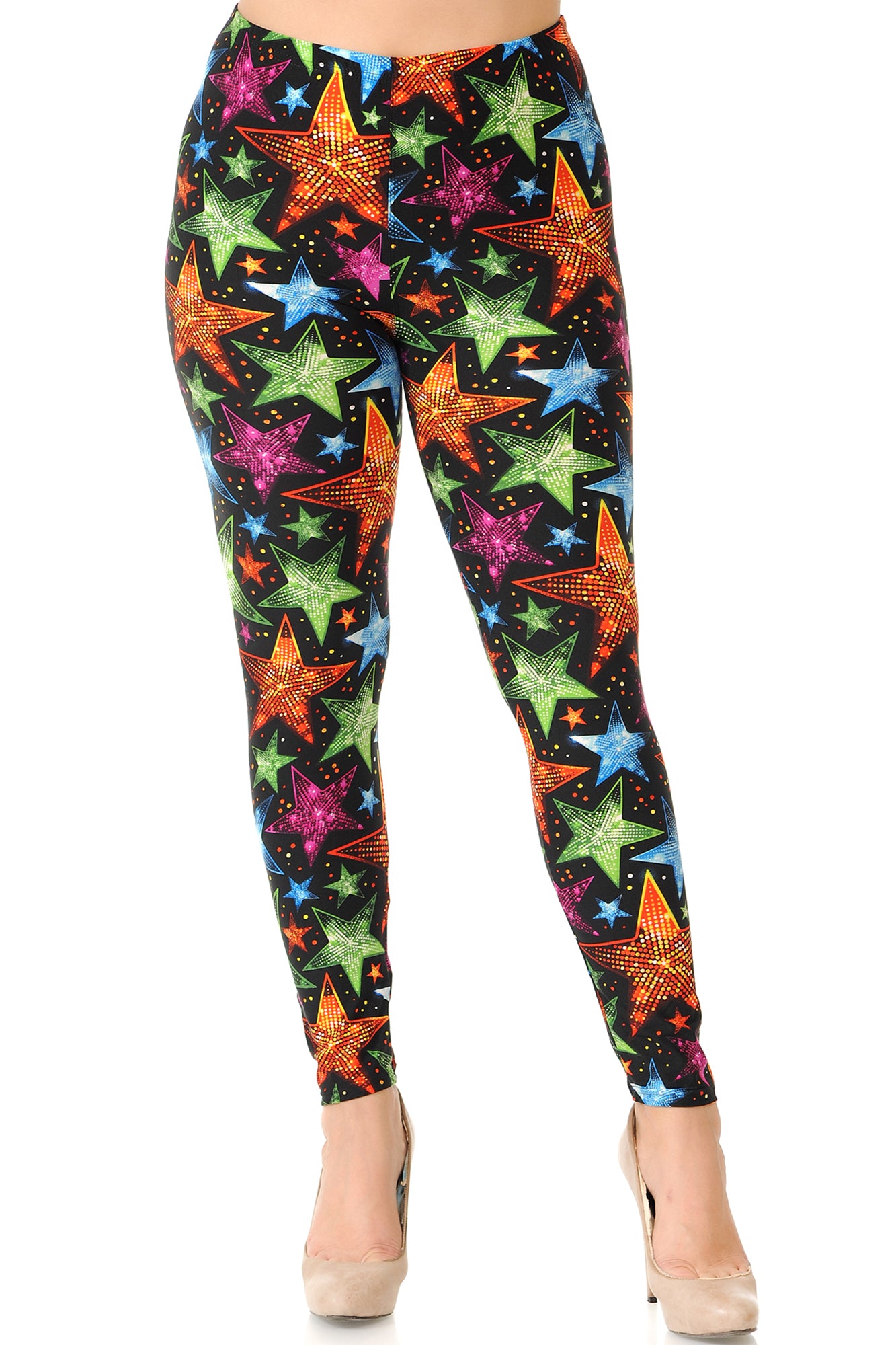 Buttery Soft Glitter Star Extra Plus Size Leggings - 3X-5X (XPlus One Size,Multi Color Bold)