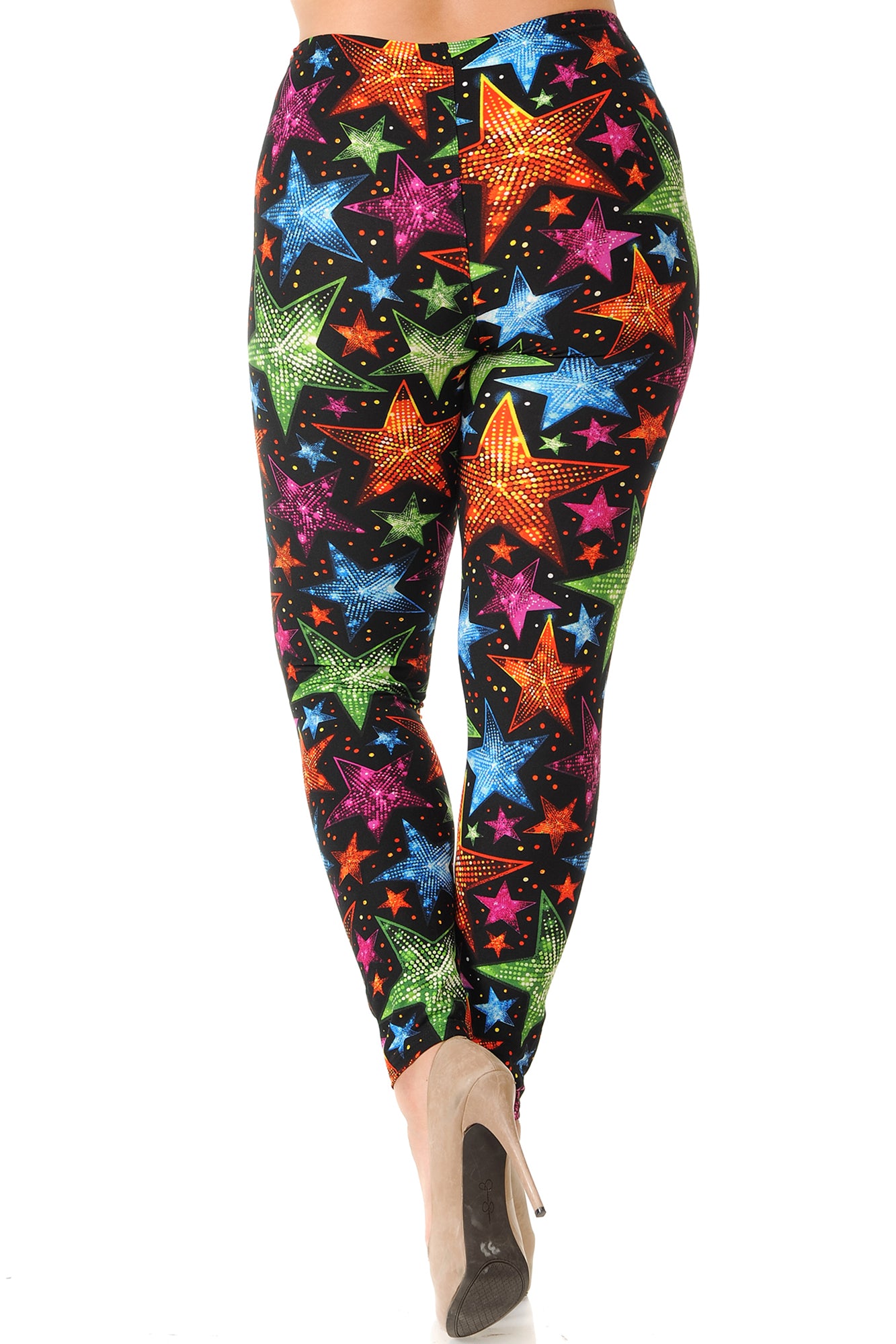 Buttery Soft Glitter Star Extra Plus Size Leggings - 3X-5X (XPlus One Size,Multi Color Bold)
