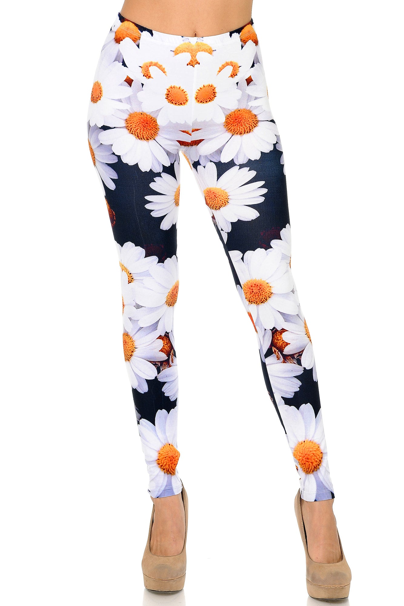 Creamy Soft Daisy Bunch Extra Plus Size Leggings - 3X-5X - USA Fashion (XPlus One Size,White)