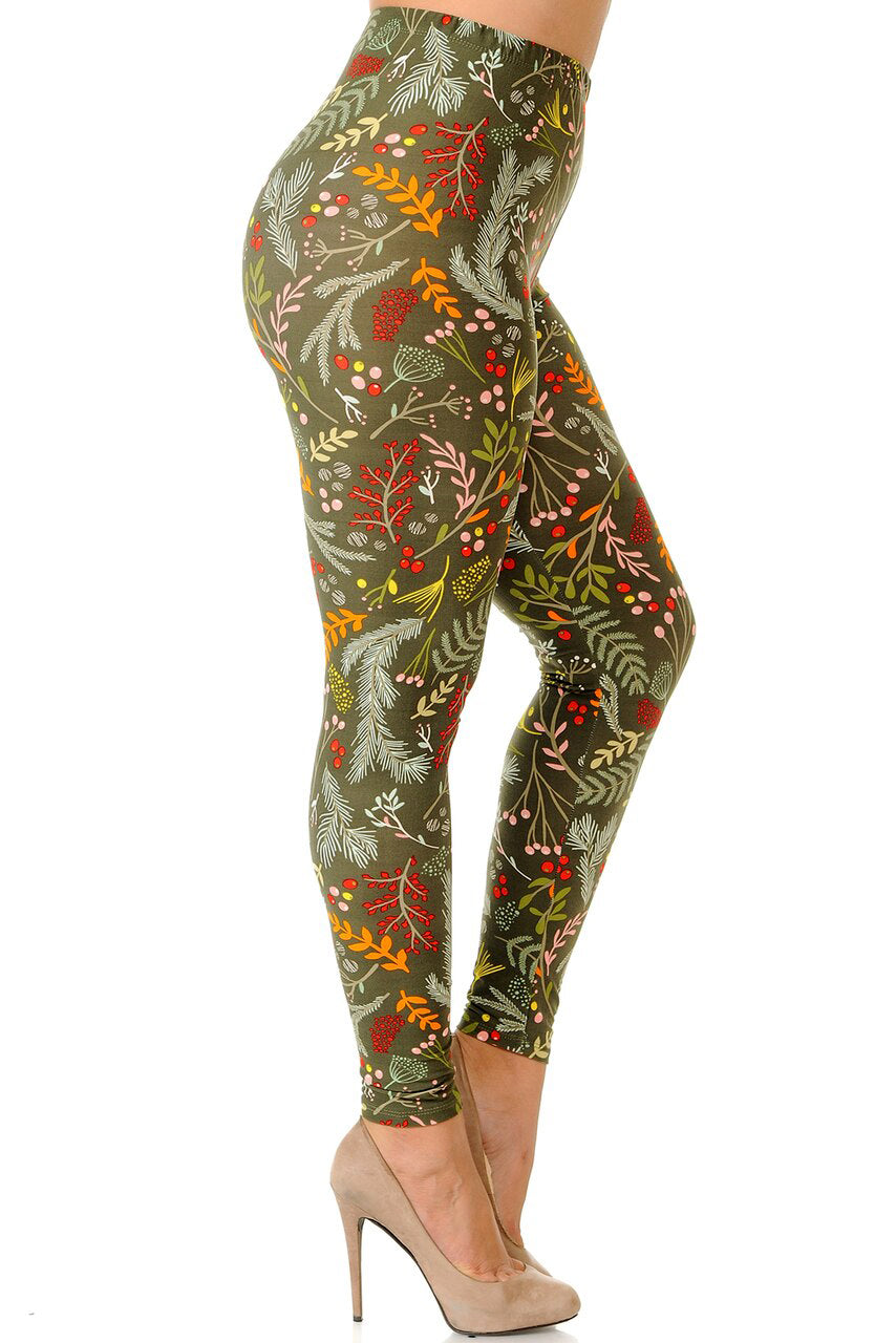 Buttery Soft Olive Garden Extra Plus Size Leggings - 3X-5X (XPlus One Size,Olive)